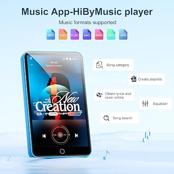 MP3 Player with Bluetooth and WiFi Oilsky 80 GB 4 Inch 1080P Touchscreen MP4 Player Android 9.0 Portable MP3 Music Player with Spotify Audible Deezer (Blue)