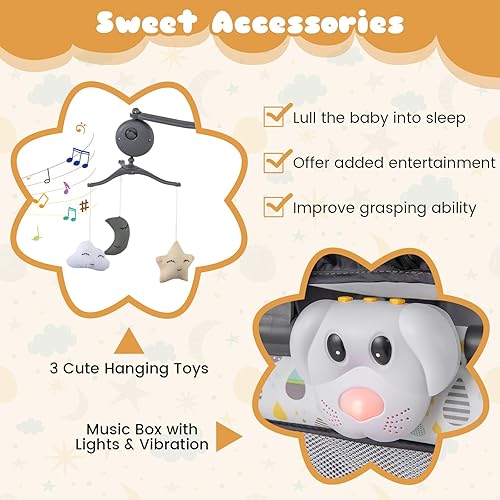 Miniatura 4 de BABY JOY 3 en 1 Pack and Play, Corralito Portátil para Bebé con Moisés, Mesa Cambiadora, Ruedas con Seguro, Caja de Música Luminosa, Cuna de Viaje