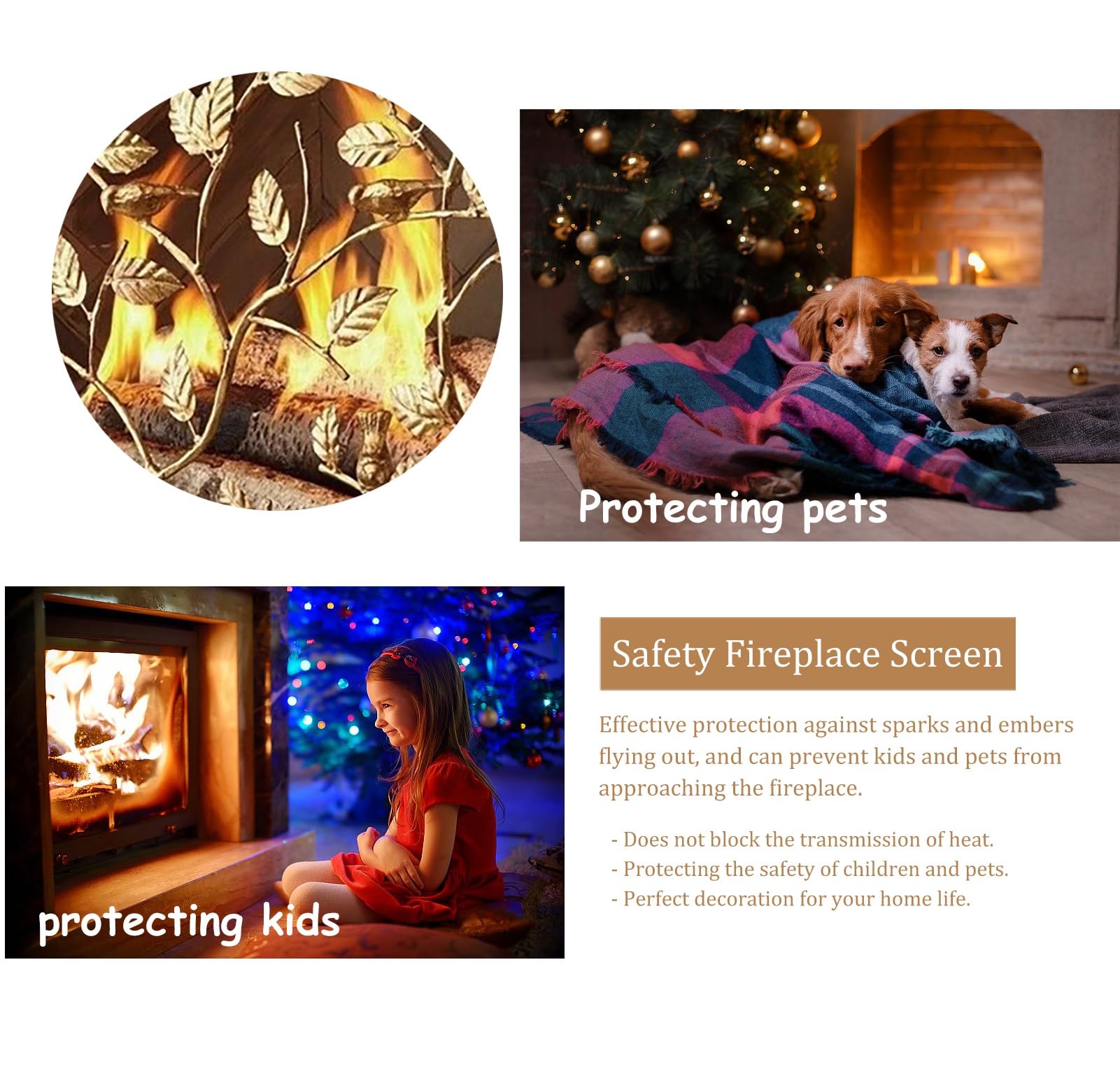 Salvachispas Chimenea Pantalla Protectora para Chimenea de 39 X 32 Pulgadas, Barrera Protectora con Bisagras de Metal Independientes para Sala de Estar, Cubierta Protectora de Puerta Resistente Contra