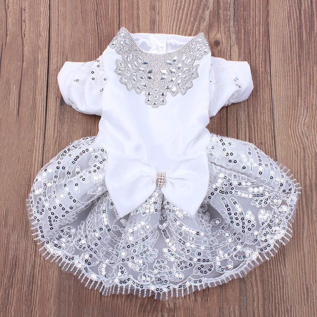 Pet Dress Dog Wedding Dresses Flowers Sequins Lace Cat Puppy Princess Dress Apparel 5 Sizes (Size : Medium) (X)