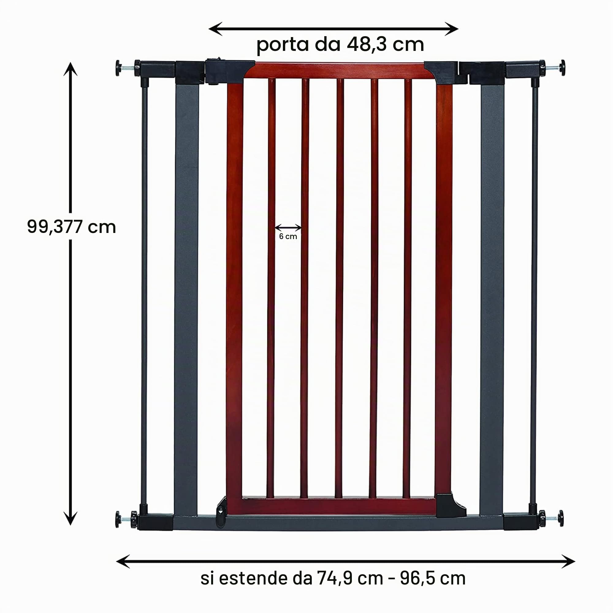 MidWest Homes for Pets - Cancello per animali domestici alto 99 cm con struttura in grafite testurizzata e porta decorativa in legno, si espande fino a 96,5 cm di larghezza, con estensioni di 7,6 cm