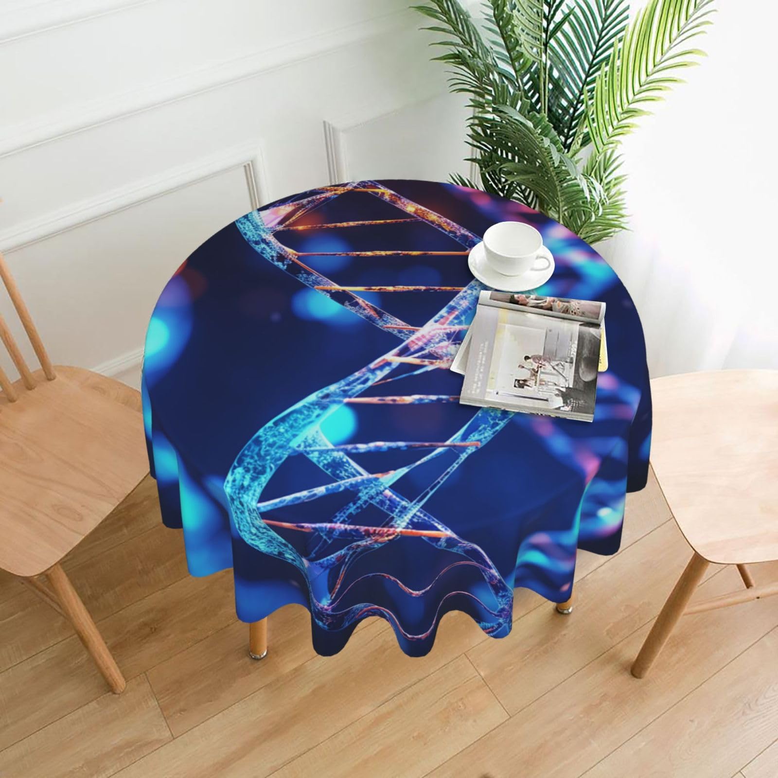 FodPand DNA Genetic Helix Tablecloths for Round Tables 60 Inch - Reusable Washable Dining Table Clothes - Stain and Wrinkle Resistant Decorative Fabric Table Cover for Wedding Party