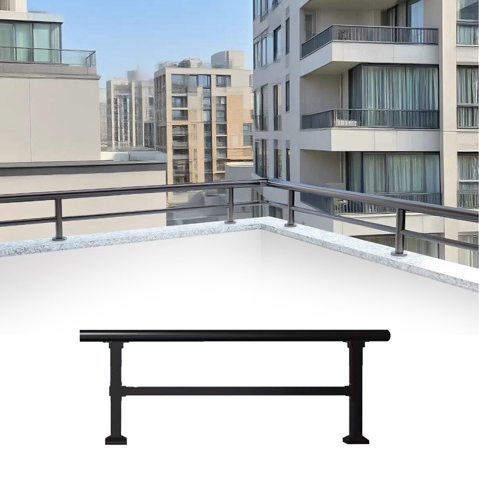 Aluminum Patio Guard Horizontal Flat Railing Kit, Fence Extension Height Privacy for Wall Extender, Outdoor Pickets Topper for Balcony/Pool/Garden(50x25cm/20x10in)