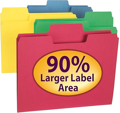 Smead SuperTab - Carpeta de archivos, pestaña de corte 13 de gran tamaño, tamaño carta, colores primarios surtidos, 24 por paquete (11956)