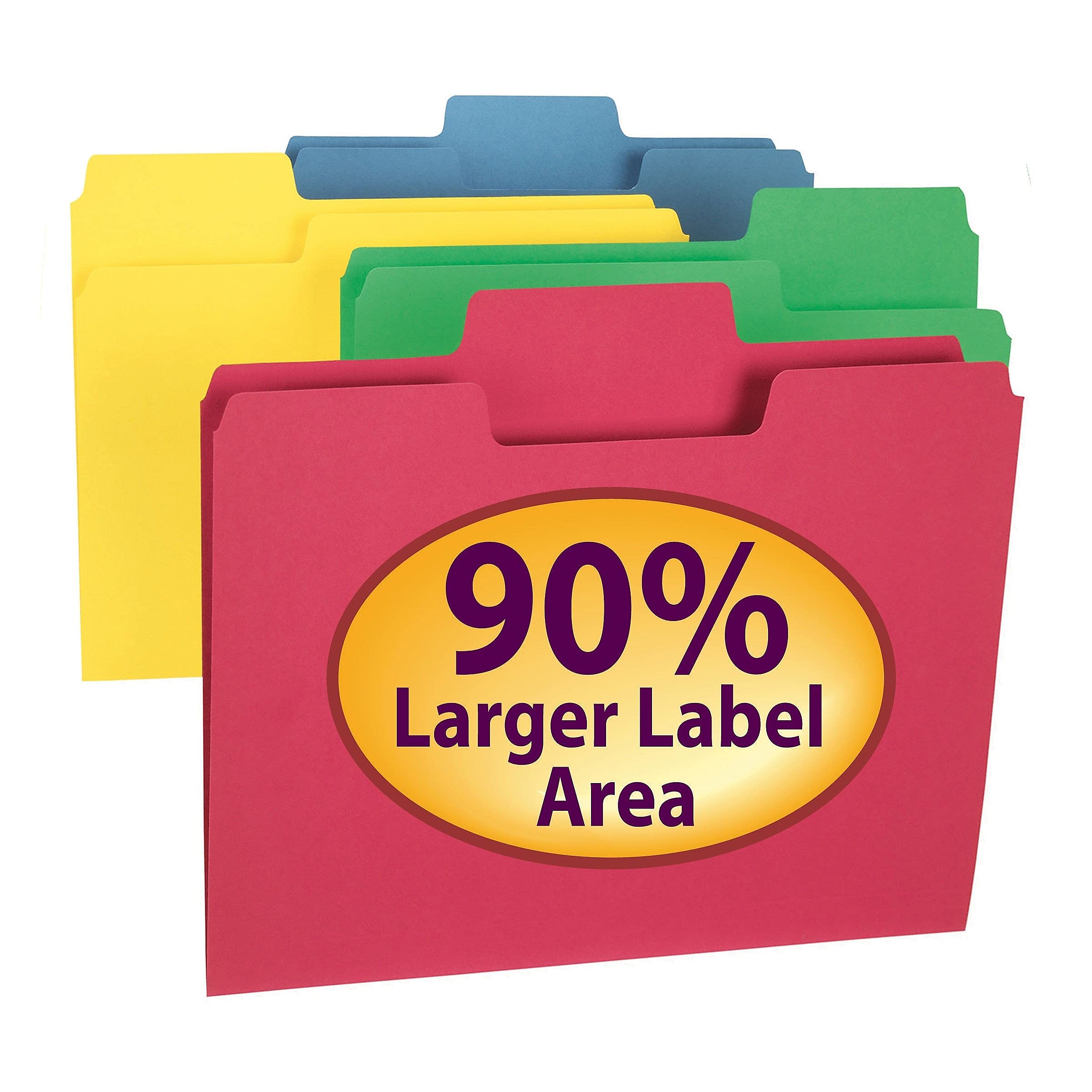 Smead SuperTab File Folders, Oversized 1/3-Cut Tab, Letter Size, Assorted Primary Colors, 24 per Pack (11956)