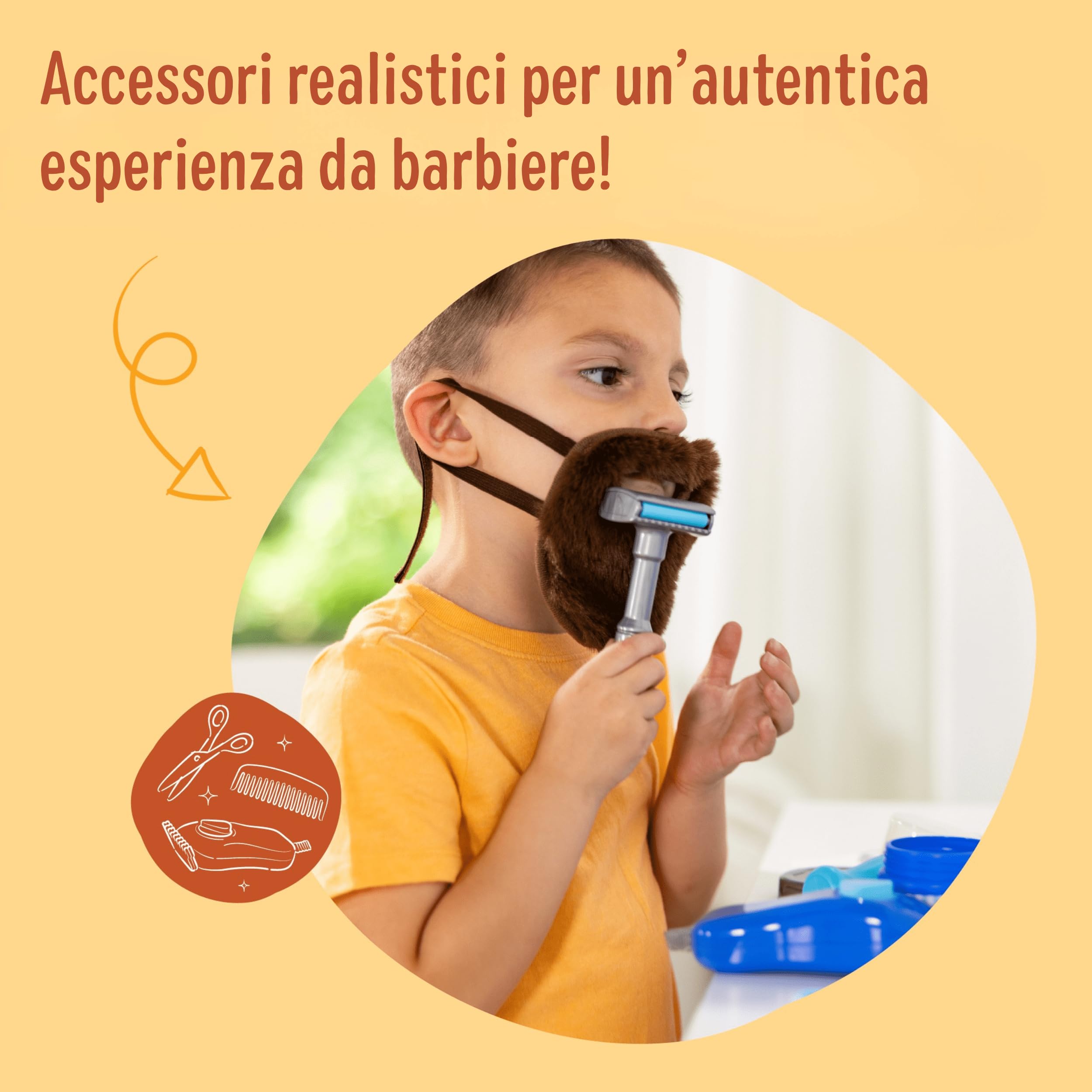 Melissa & Doug Set Piccoli Barbieri - Gioco per Fare il Parrucchiere con Rasoio e Barba Regolabile, Gioco Educativo, Giochi di Imitazione Montessori, Regalo per Bambini e Bambine, 3+ Anni