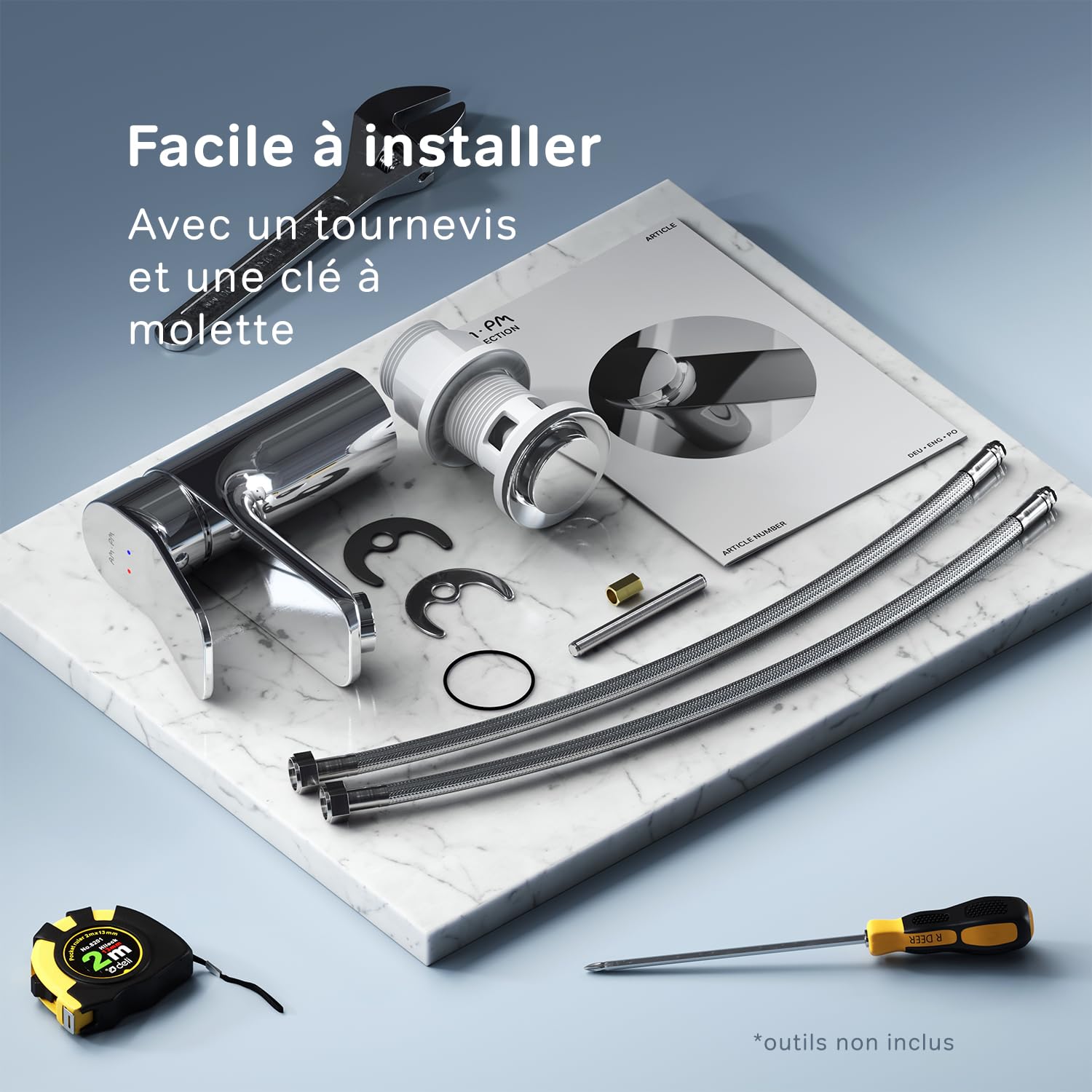 AM.PM – Robinet Salle Bain FXA82100, Mitigeur Lavabo Chromé avec Bonde Clic-Clac, Robinet Lave-Main Taille S