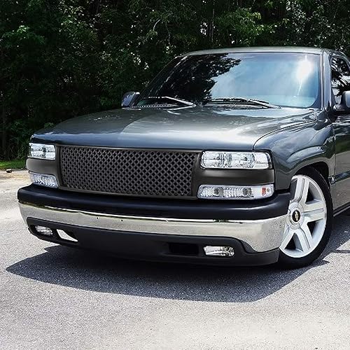 Miniatura 6 de DNA MOTORING GRF-001-T1-MBK Rejilla de parachoques delantero de malla de diamante sin insignias compatible con Silverado 1500 2500 99-02, 00-06