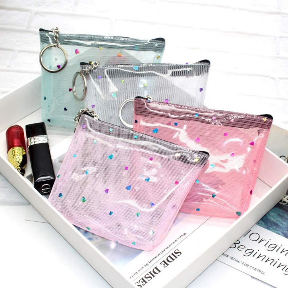 Luxshiny Clear Purse Mini Coin Purse Keychain Travel Makeup Bag Clear Coin Purse Keychain Coin Pouch Change Purse With Zipper(Pink) Womens Wallet Women's