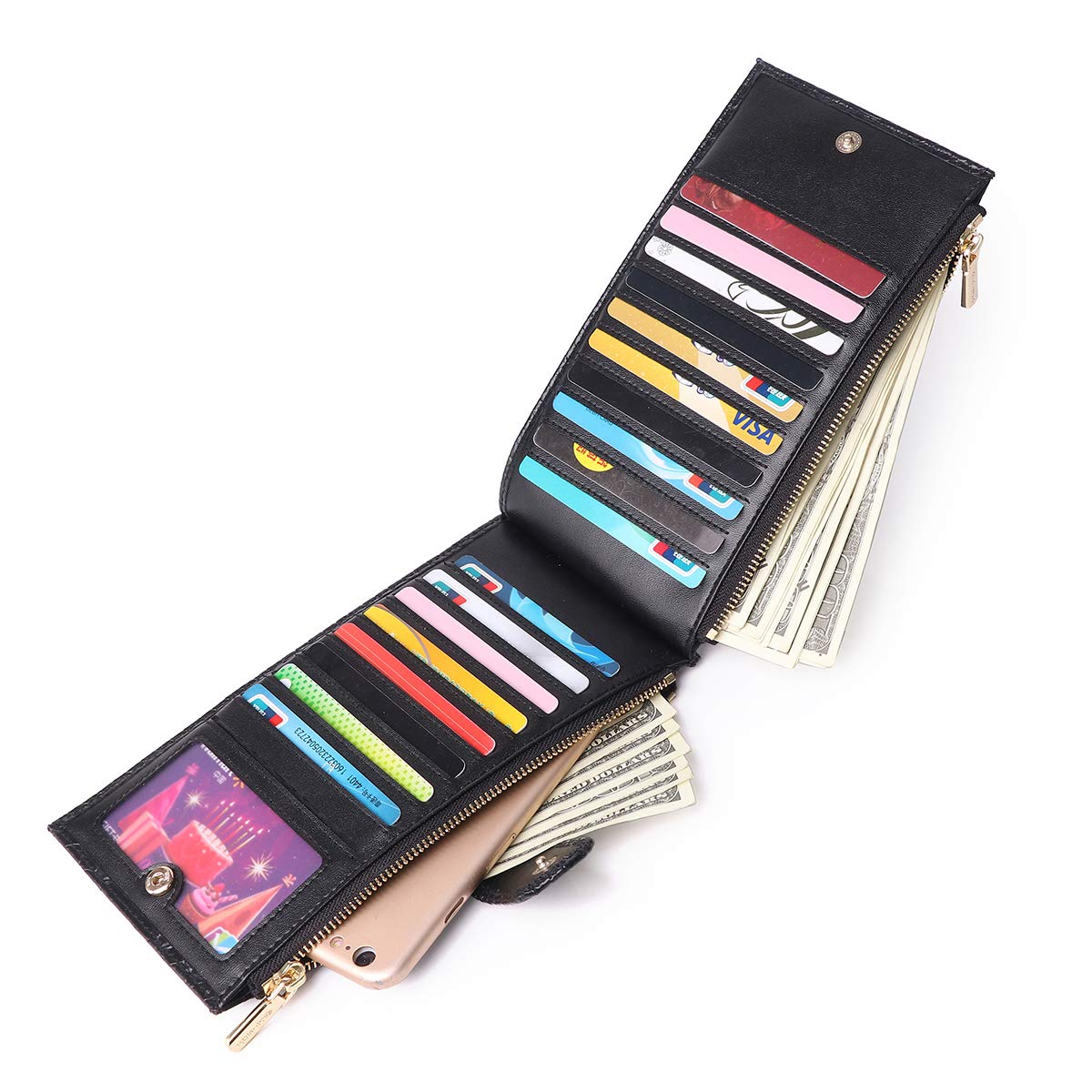 APHISON RFID Blocking Leather Credit Card Holder Case Ladies Minimalist Pocket Wallet Organizer Compact Wallet for Women