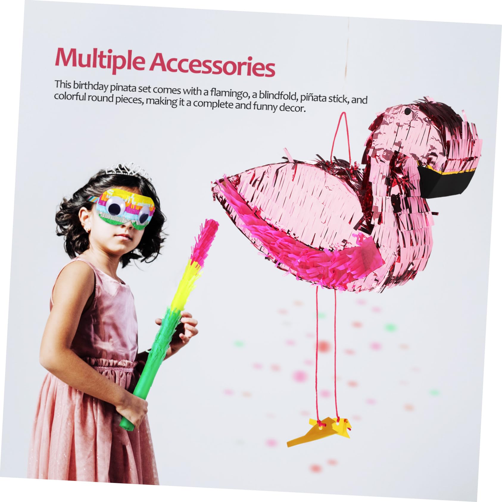 Flamingo Piñata aus Papier, 1 Satz für Partydekoration | Inklusive Piñata Stock, Augenbinde und Bunten Rundteilen, Lustig und Festlich für Feiern