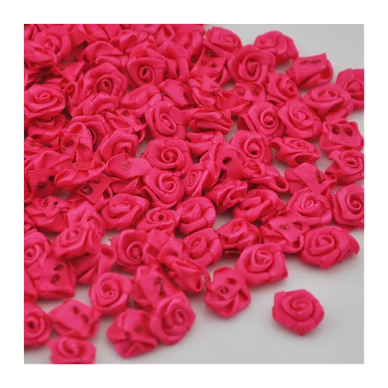 Ndsjaie Fushia Fabric Flowers Home Decor 50Pcs Satin Ribbon Flower Rose Craft/Wedding Appliques Lots Colors For Wedding Celebration Decor(Fushia)