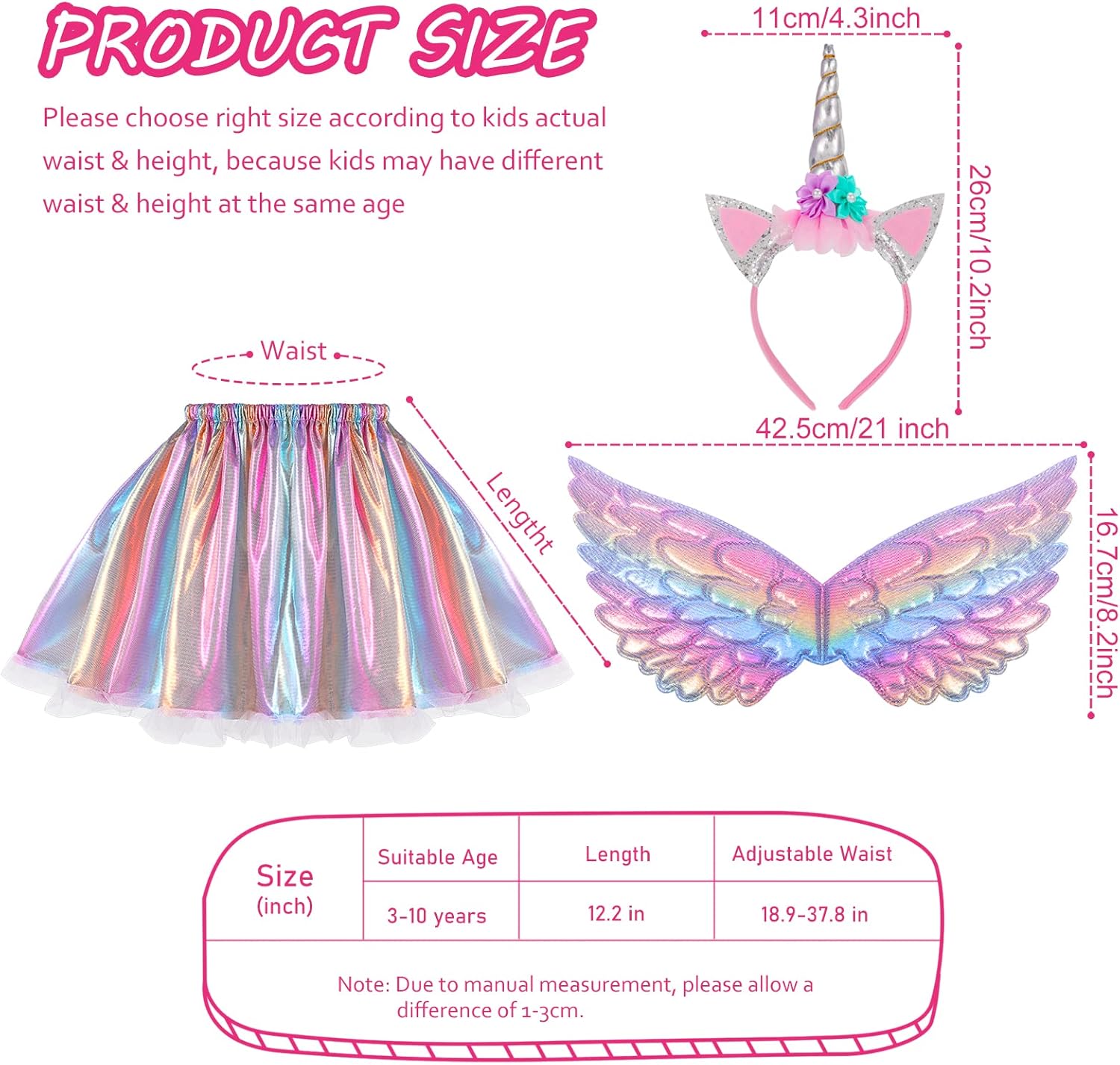 Hifot Unicorn Costumes for Girl, Unicorn Birthday Tutu Dress with Unicorn Wings Headband for Christmas Gifts Party Outfit - Image 2