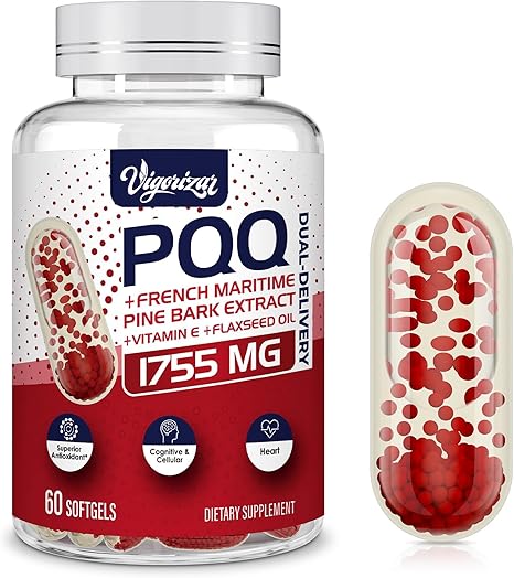 200 mg Pycnogeno with PQQ, Premium French Maritime Pine Bark Extract, Unique Dual-Delivery for Maximum Absorption, Pine Bark Extract for Vascular & Heart & Joint Function - 60 Vegan Softgels
