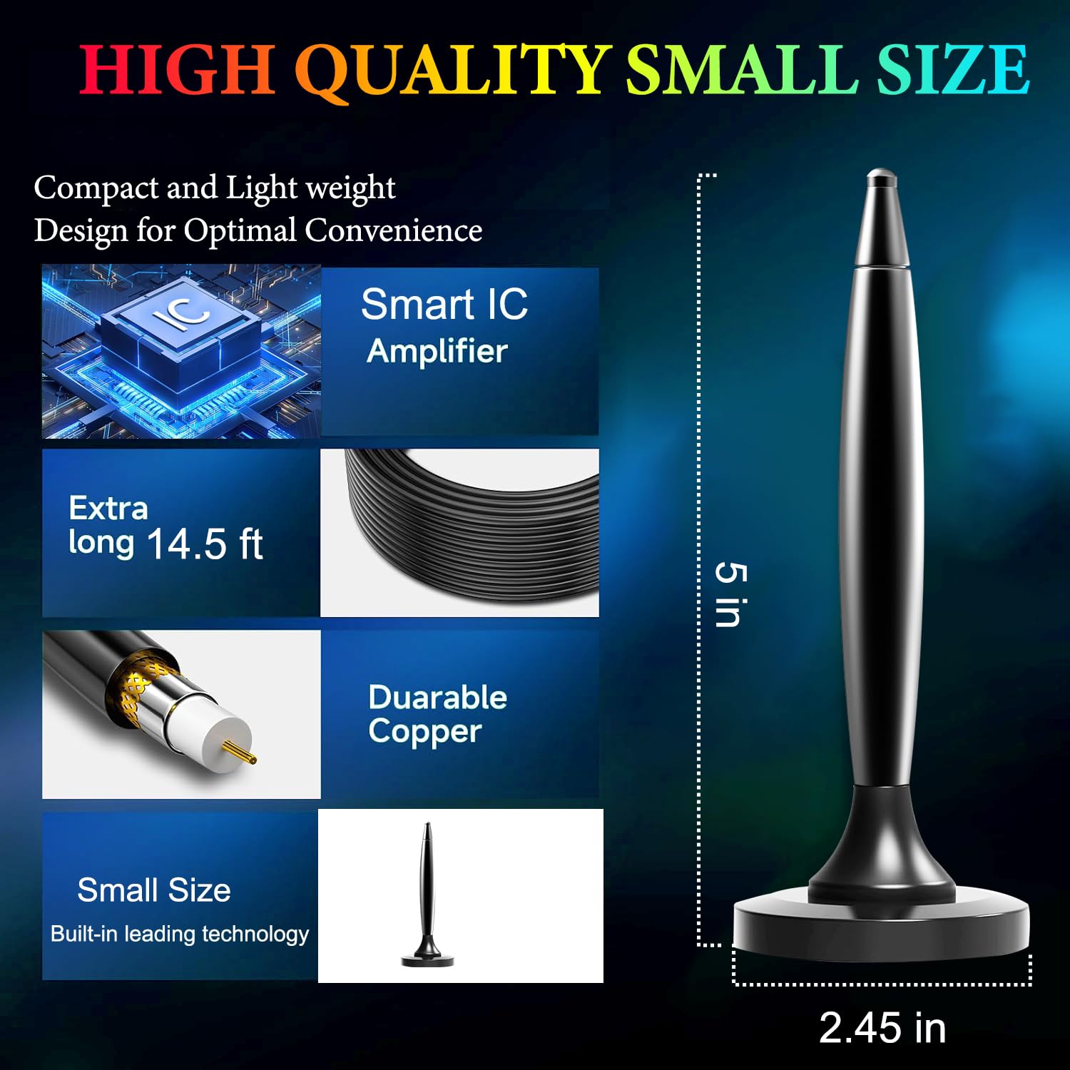 Antena de TV para Smart TV, recepción de largo alcance con fuerte base magnética 4K 1080P Antenas digitales HD para interiores para una fácil instalación, antena HDTV para televisores canales locales