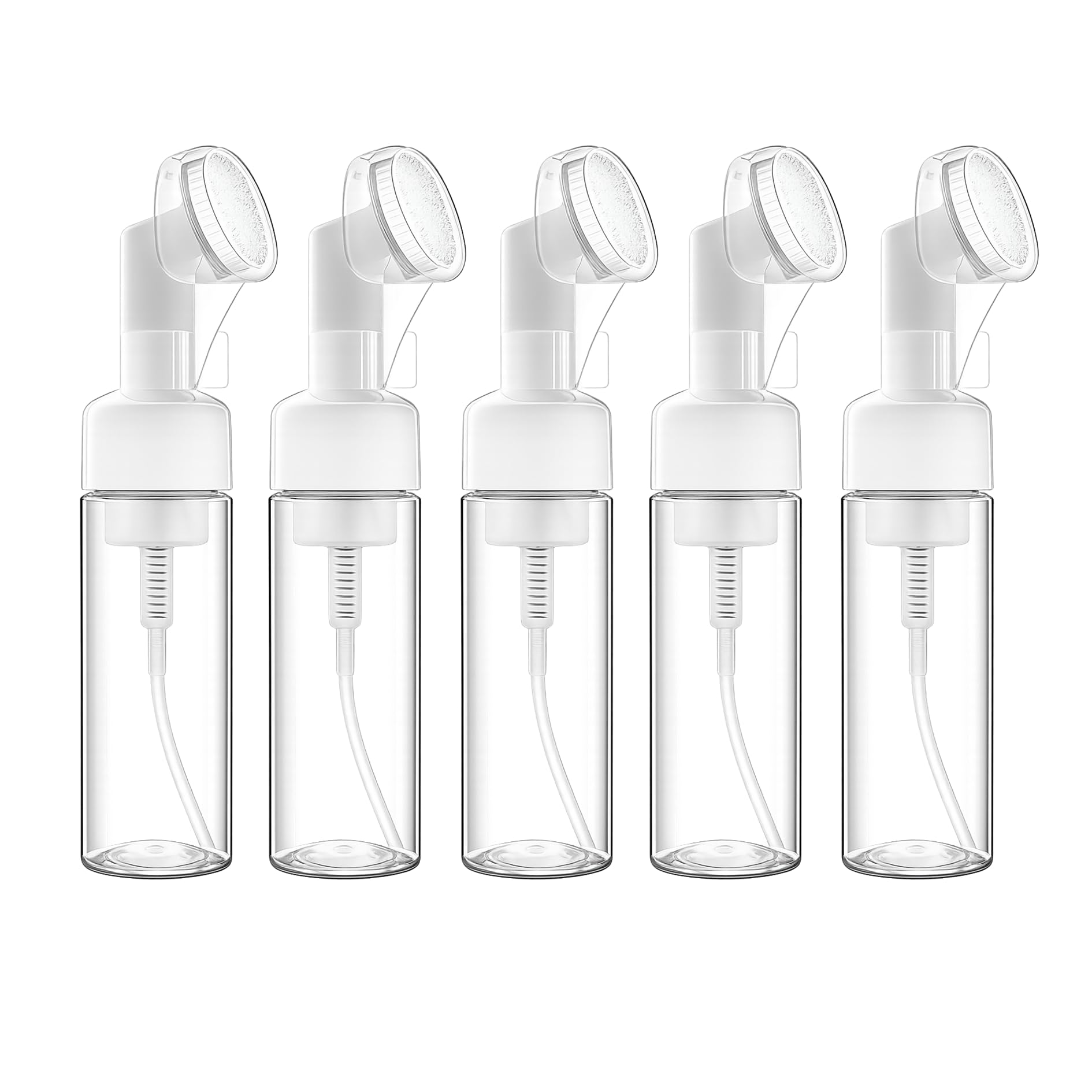 PHARCOS 100ml Refillable Foaming Face Brush Bottles | Empty Foam Dispenser Pump Bottles with Built-in Silicone Face Brush | Reusable Foam Pump for Personal Care, Travel Clear & White - 5-picture-33