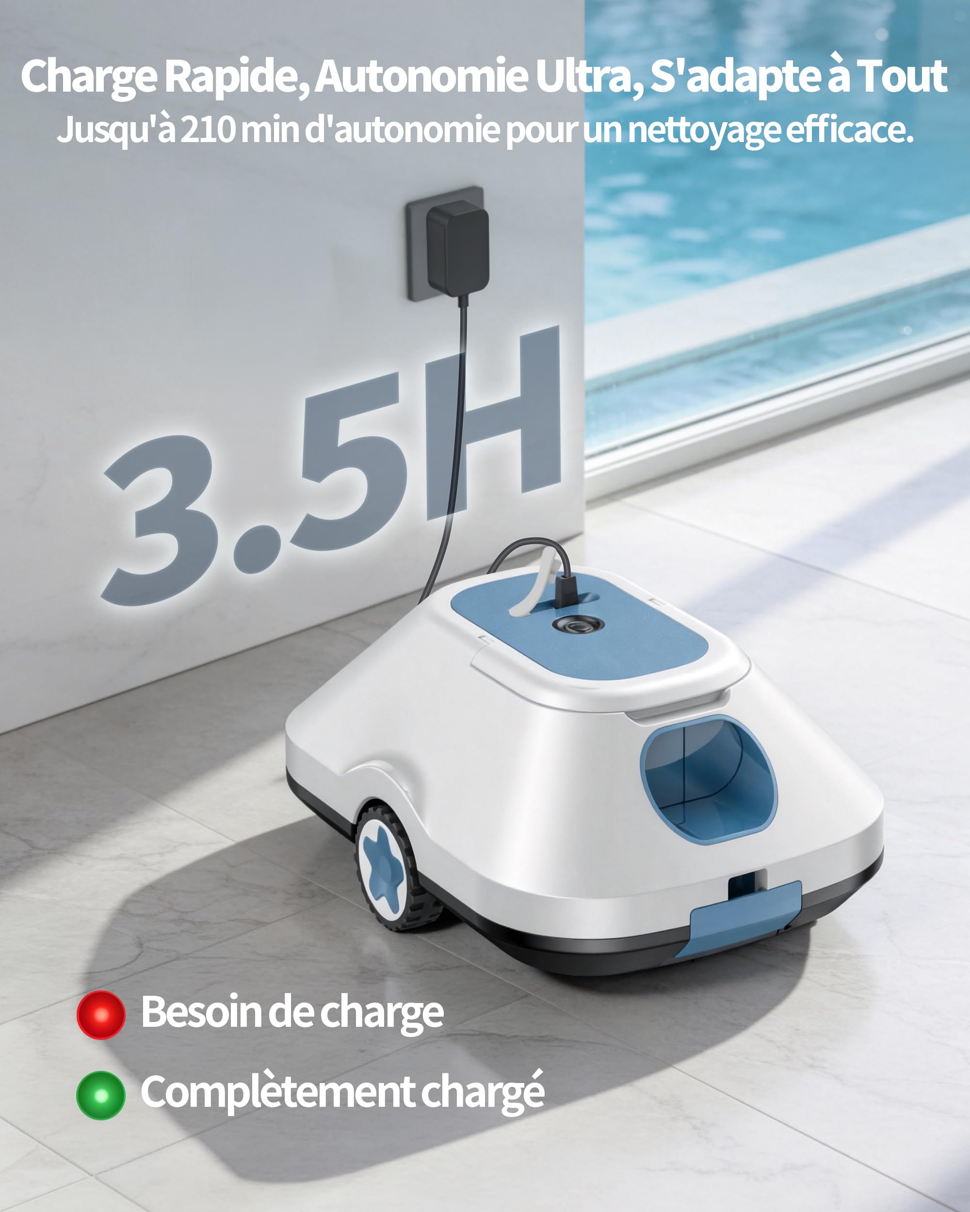 2026 Upgrade Robot Piscine,Aspirateur Robot Piscine sans Fil, Robot De Piscine sans Fil, Stationnement Automatique,Autonomie 210-Min pour piscines Hors-Sol Et enterrées, Jusqu'à 200 m²,Bleu