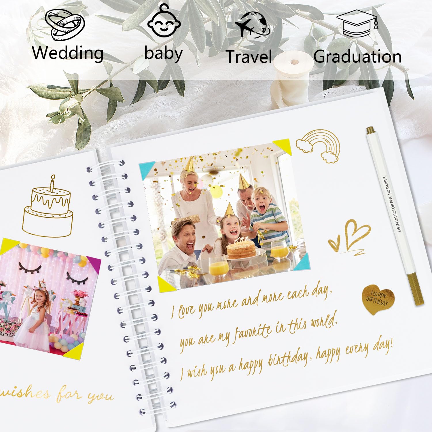 Miaikoe DIY Scrapbook Album 31.5x31.5 cm Hardcover Kraft Blank Paper Scrap Book with 40 Sheets Memory Book for Family Wedding Photography Anniversary (White) - Image 3