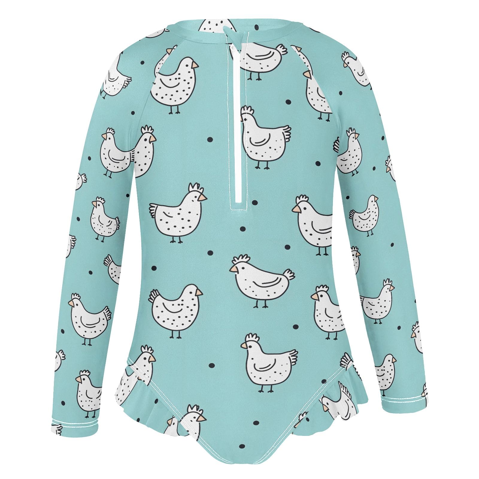 CHIFIGNO Cute White Chickens Toddler Girls Swimsuits One Piece Rash Guard UPF 50+ Quick Dry Zipper Swimwear Kids Bathing Suits, 3T