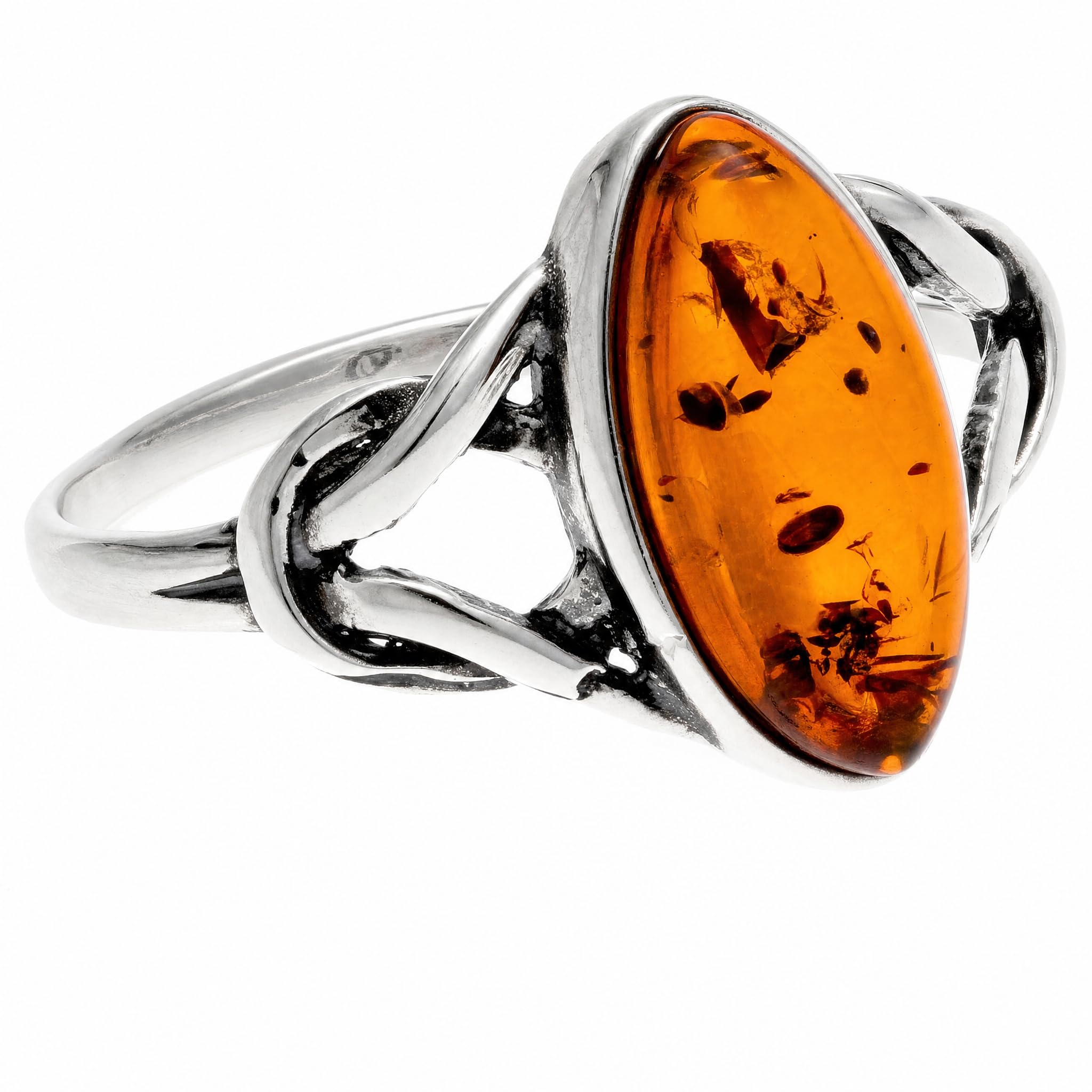 SilverAmber Jewellery - 925 Sterling Silber & Echter Baltischer Bernstein Keltischer Ring 7503