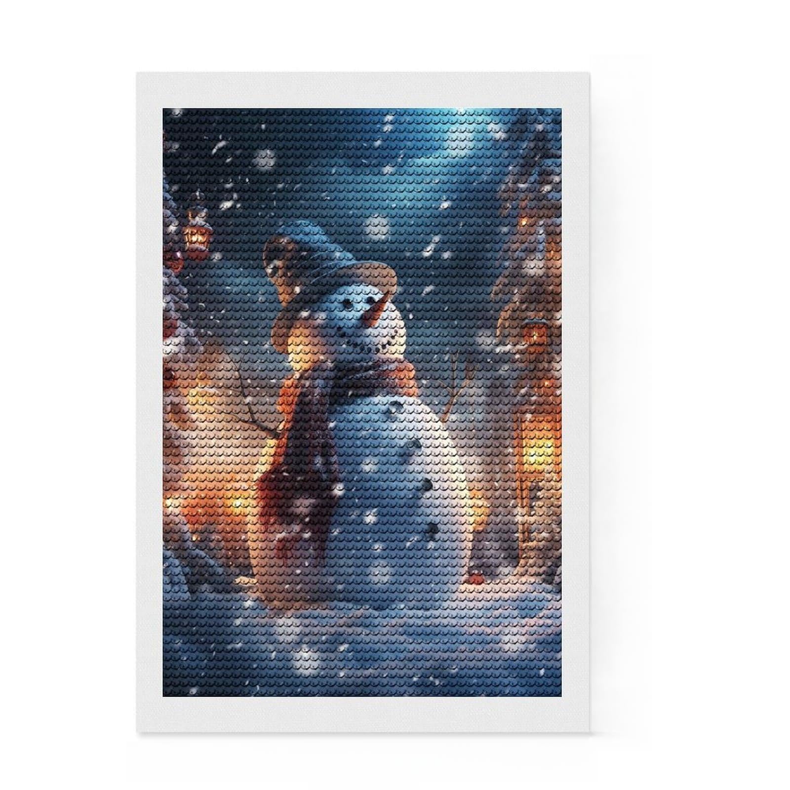 Junmoney Frosty Snowman DIY Diamond Art Canvas Kit 8"x12", Enjoyable At-Home Hobby, Creative Leisure Activity, Home Wall Decor