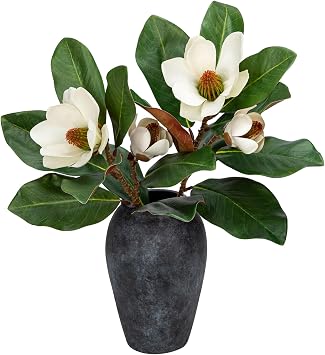 Briful Artificial Magnolia Floral Stems 2PCS 19.7 Tall Faux Magnolia Silk Flowers Bouquet Fake Greenery Branches for Home Wedding Arrangements Table Vase Centerpieces Rustic DecorVase not Included