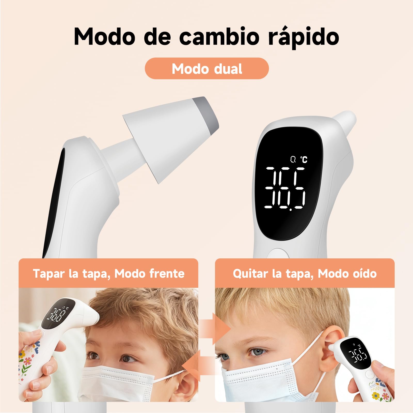 Patrón único dibujado a mano | Termómetro digital sin contacto y auricular – Apto para adultos y bebés, con función de memoria