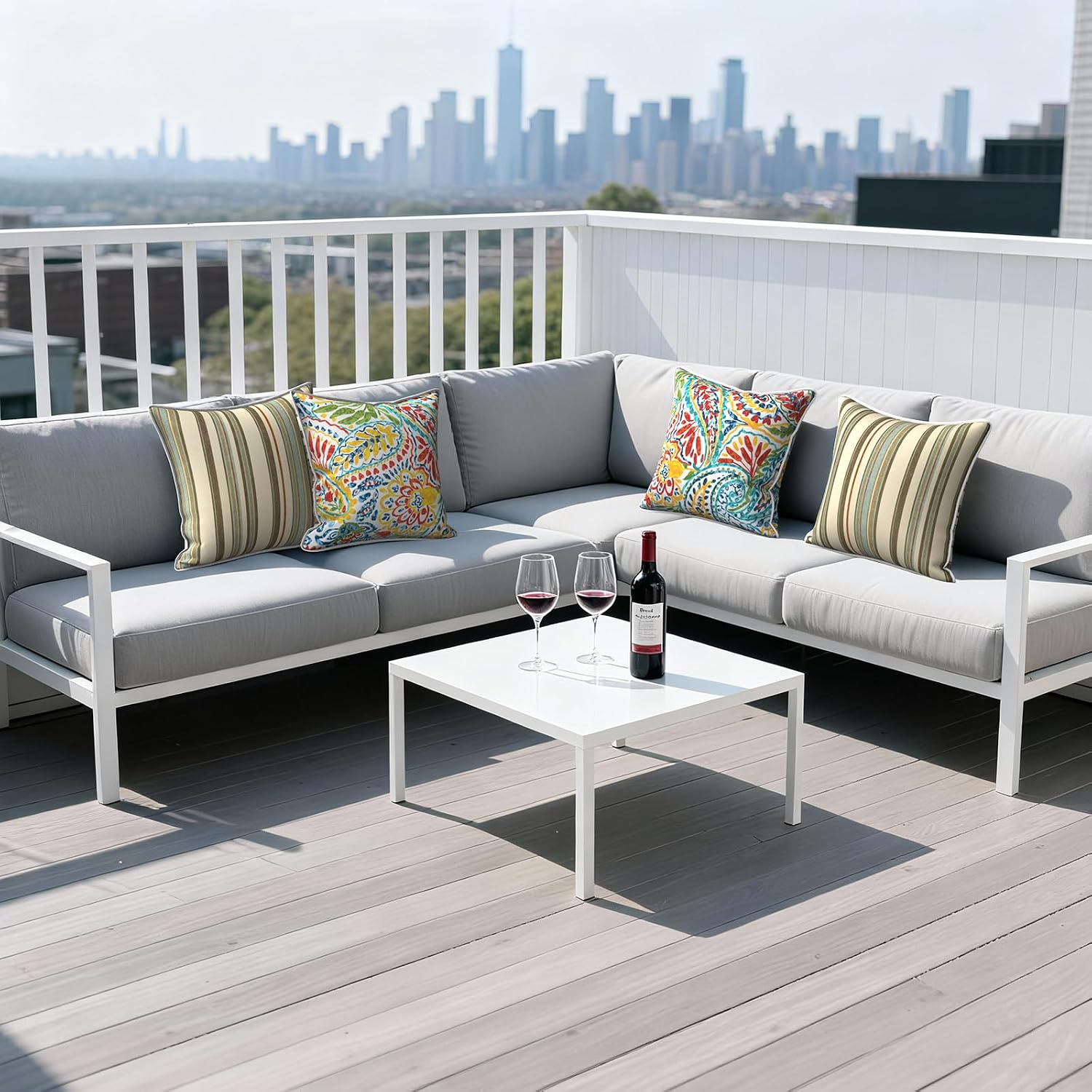 Outdoor Throw Pillows Inners, Fade Resistant Patio Furniture Square Pillows with Piping Set of 2 for Patio Furniture, 18x18 Inch, Paisley Multi