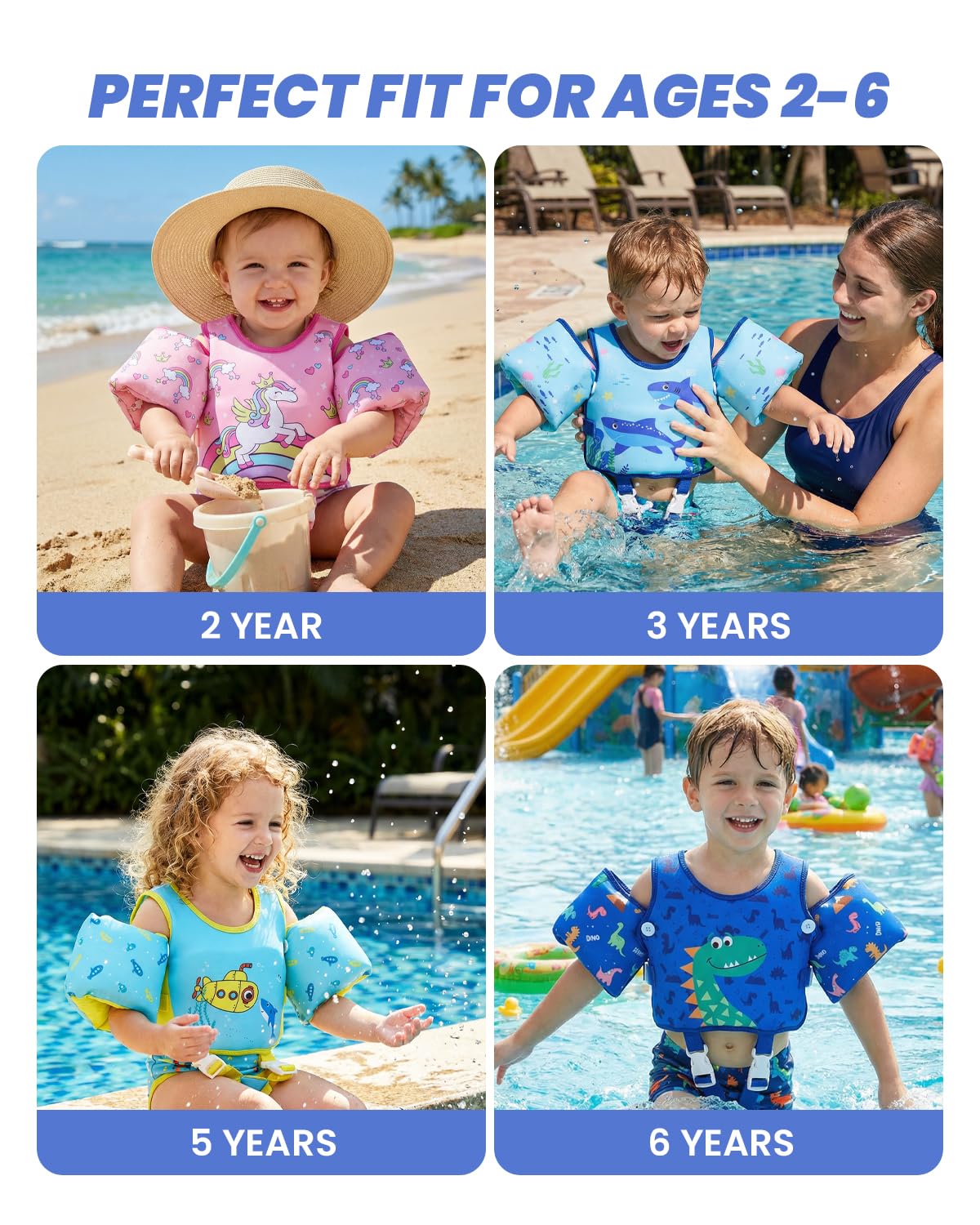 Gogokids Kinder-Schwimmweste mit Abnehmbaren Schwimmflügeln & 8 Auftriebselementen, Einstellbare Schwimmhilfe für Kinder von 2-6 Ja (15-30 kg), Kleinkinder Schwimmflügel für Pool & Schwimmunterricht
