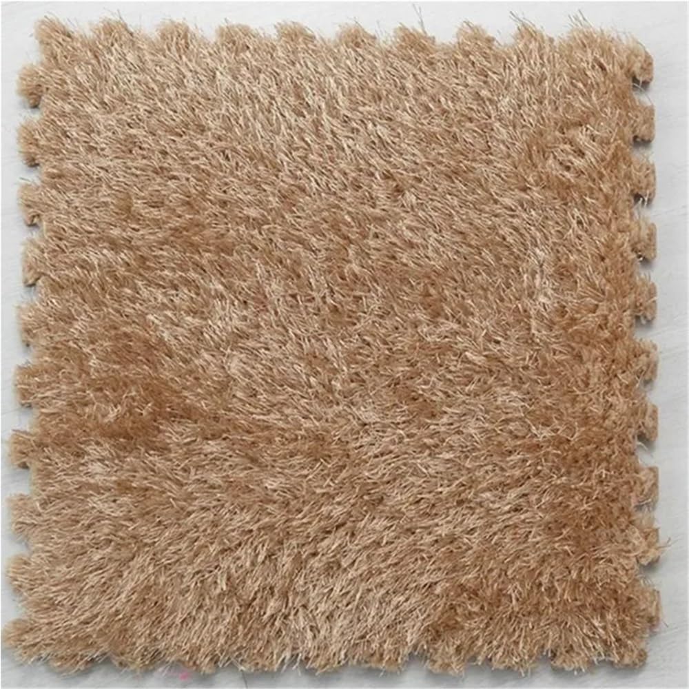 30x30CM /piece EVA Foam DIY Puzzle Mat,Long Hair Villi Shaggy Carpet Mat For Home Bedroom Yoga Room Gym Game(Light coffee)