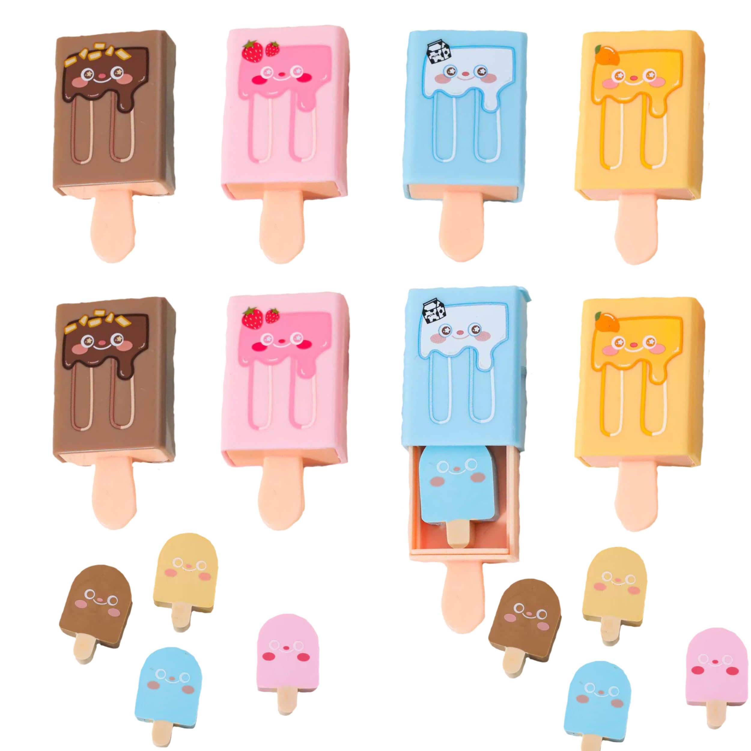 Ouksma Ice Cream Shape Rubber Erasers with Handle, Gray, 8 Pack - Blend, Shade, Smooth, Correct, and Brighten Your Sketches and Drawings