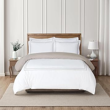 Majestic Giftware Madison Linen 8 Pcs 44" Twin Size Bedding Set (BL55-44T) | Riviera - Taupe 400 TC 100% Cotton Sateen | 2 Fitted Sheets, 2 Duvets, 4 Pillowcases - Noble Collection