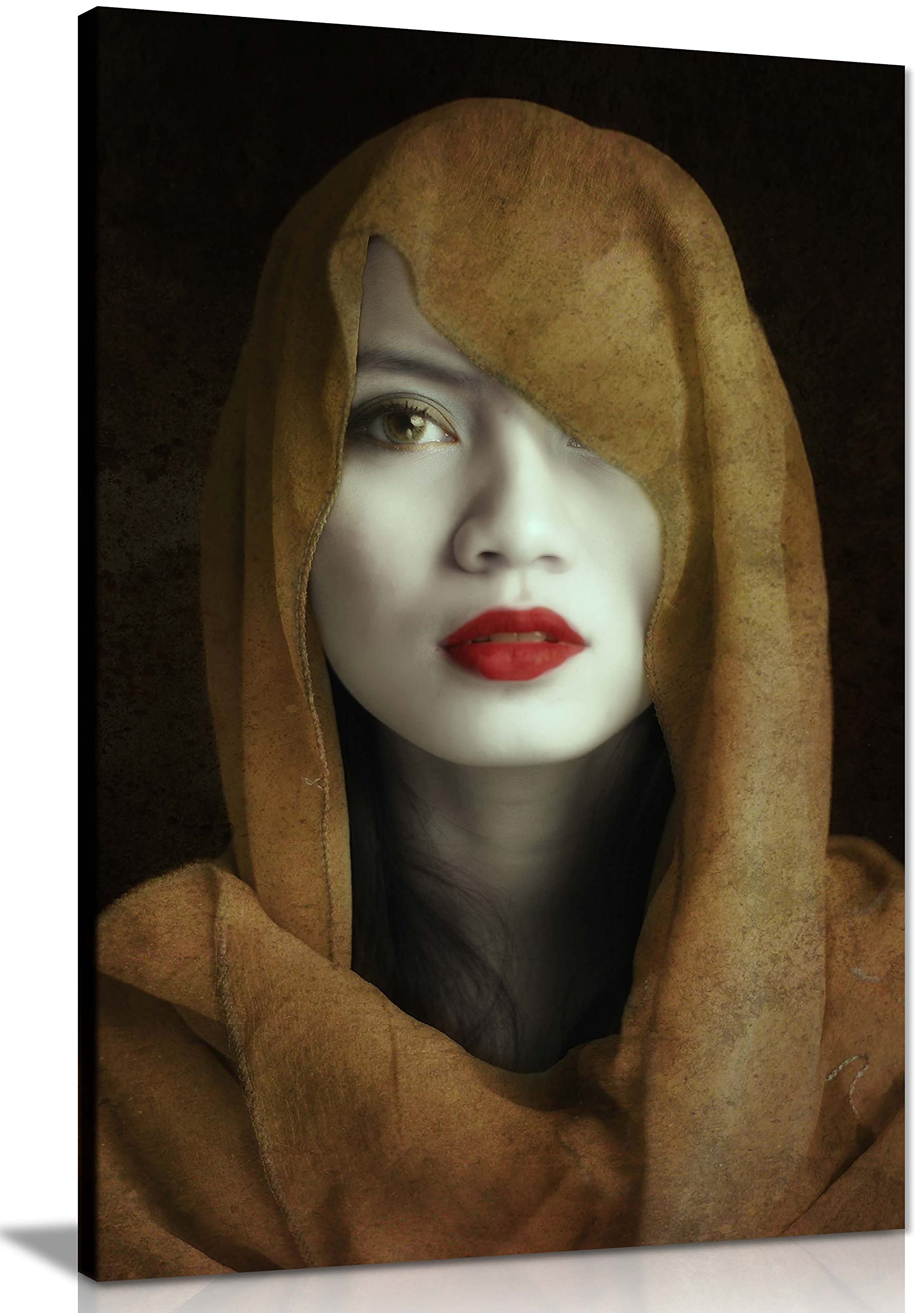 Panther Print Fine Art Prints Impression sur toile encadrée Motif femme aux lèvres rouges et écharpe 76 x 51 cm
