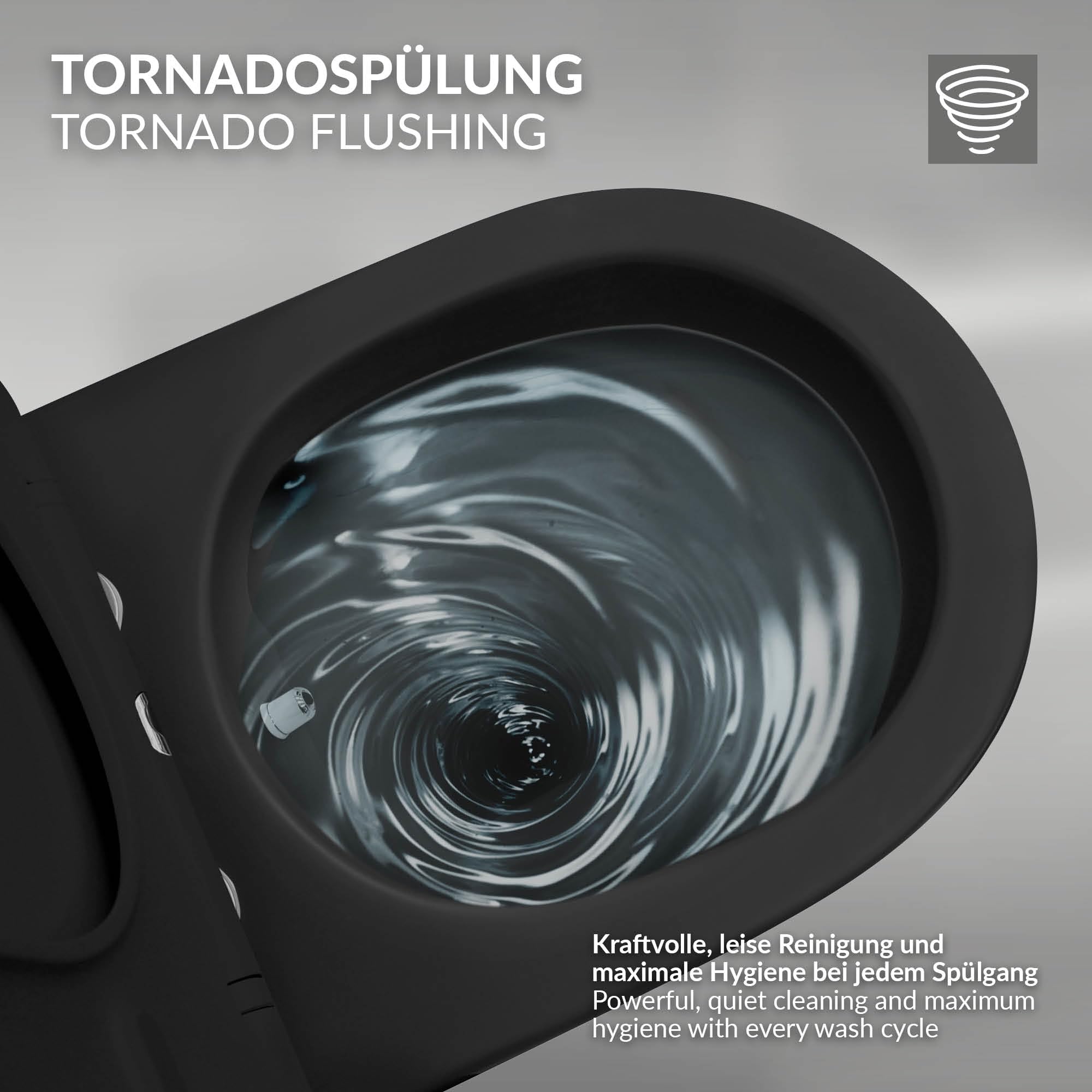 LuxeBath WC Suspendido con Función Bidé Negro de Cerámica, Inodoro Colgante 49 cm Corto con Cierre Suave Descarga Profunda de Tornado para Baño, Wáter con Asiento Extraíble y Tapa Brillante Softclose