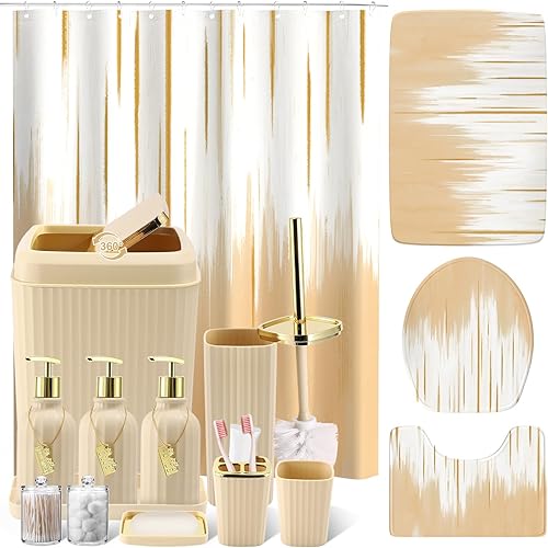 Miniatura 23 de Juego de accesorios de baño de 9 piezas, juego de baño negro con bote de basura de gran capacidad de 4 galones, juego de accesorios de baño