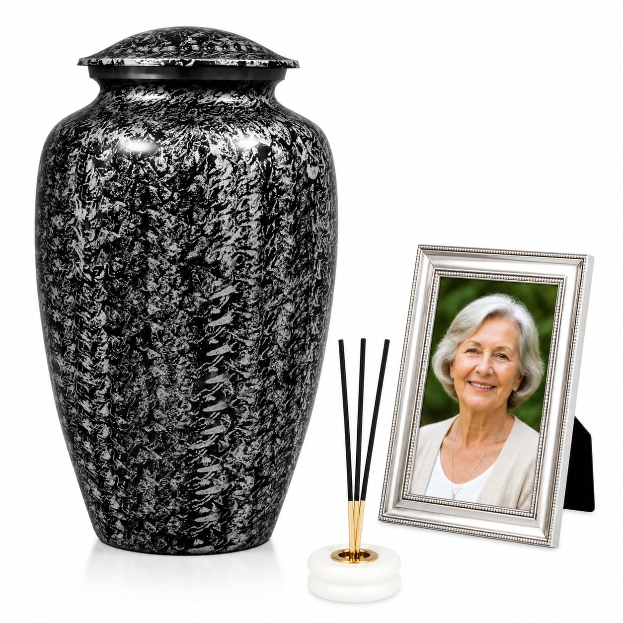 CLEENTABLE Handcrafted Metal Aluminum Cremation Urn for Ashes Elegant Adult Funeral Memorial Urn with Secure Screw-Top Lid, Holds Up to 200 lbs Urns for Ashes Man Woman 11" (Black Silver)