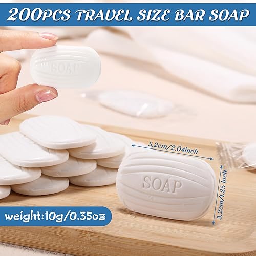 Miniatura 2 de 200 barras de jabón pequeñas de 0.35 onzas, barra de jabón de viaje, envueltas individualmente, barras de jabón a granel para rostro y cuerpo,