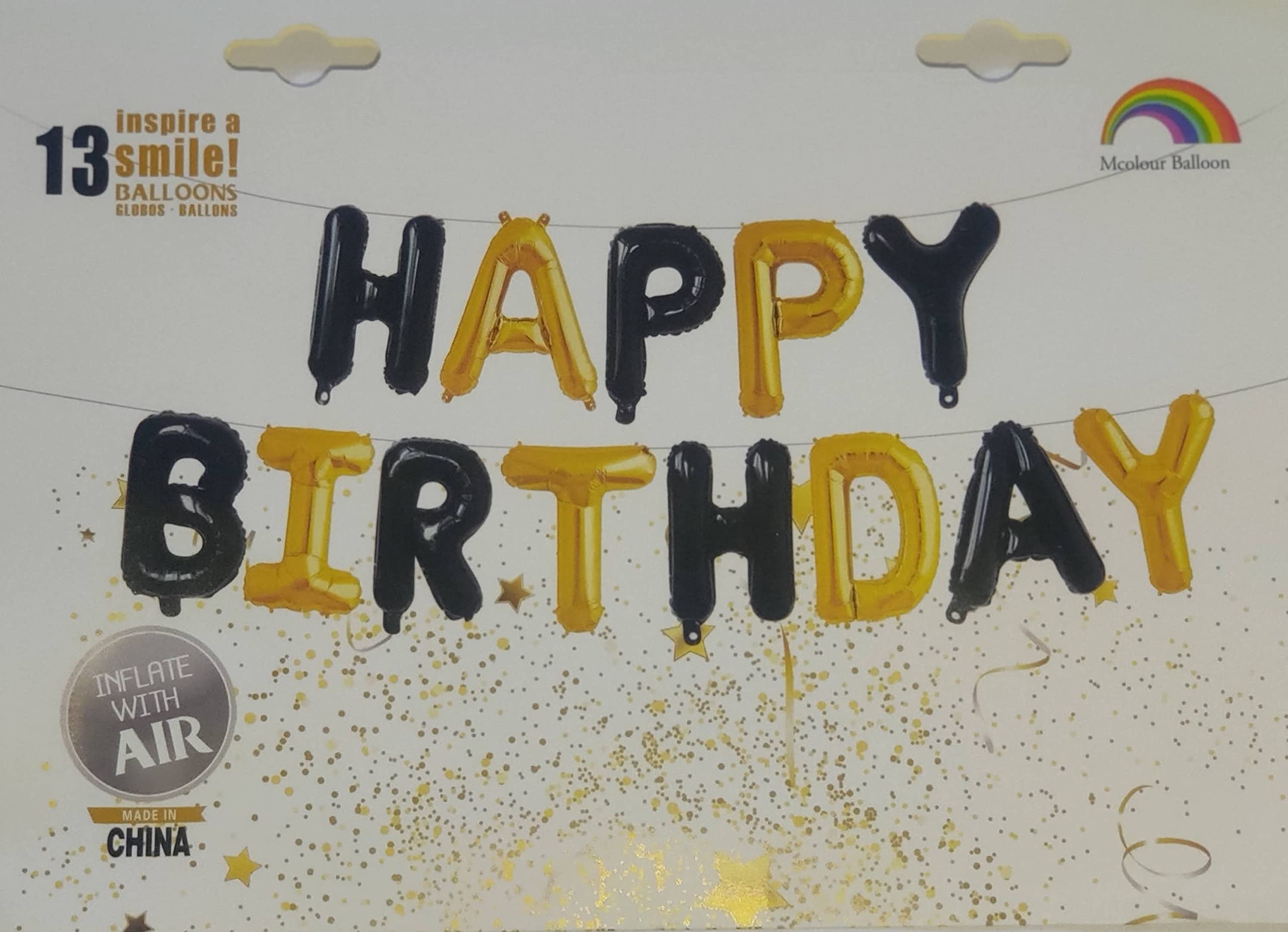 Mcolor Happy Birthday Foil Balloon (Black Gold)
