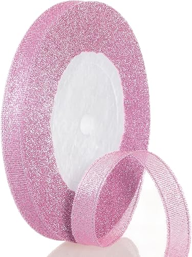 YASEO Cinta de purpurina rosa y plateada de 38 pulgadas, cinta de tela metálica brillante colorida para envoltura de regalos, manualidades,