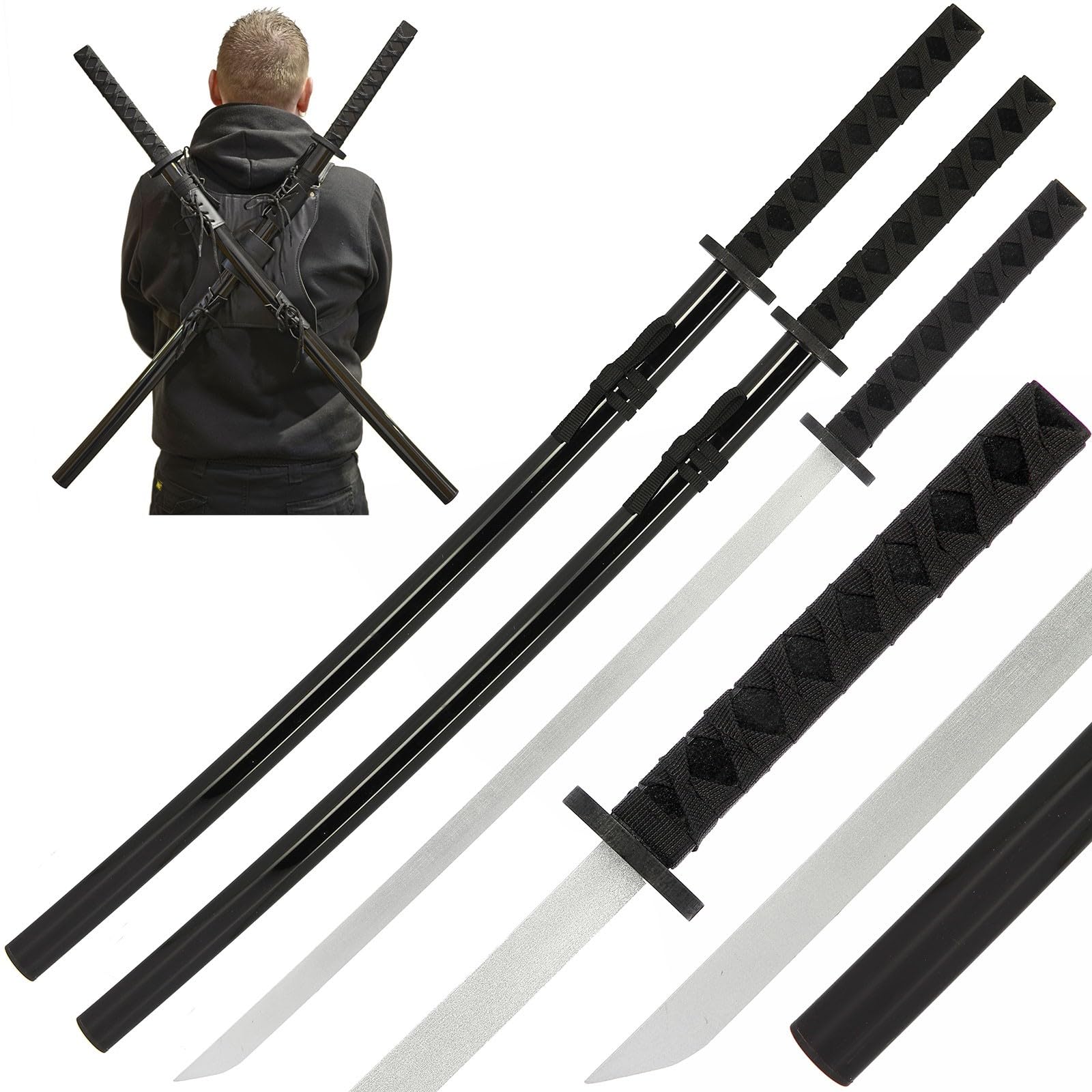 Dual Wooden Sword Set 100cm With Black Backpack Scabbard Cosplay Film Props Martial Art Blunt Decortive Collectors Ninja Sword For Kids