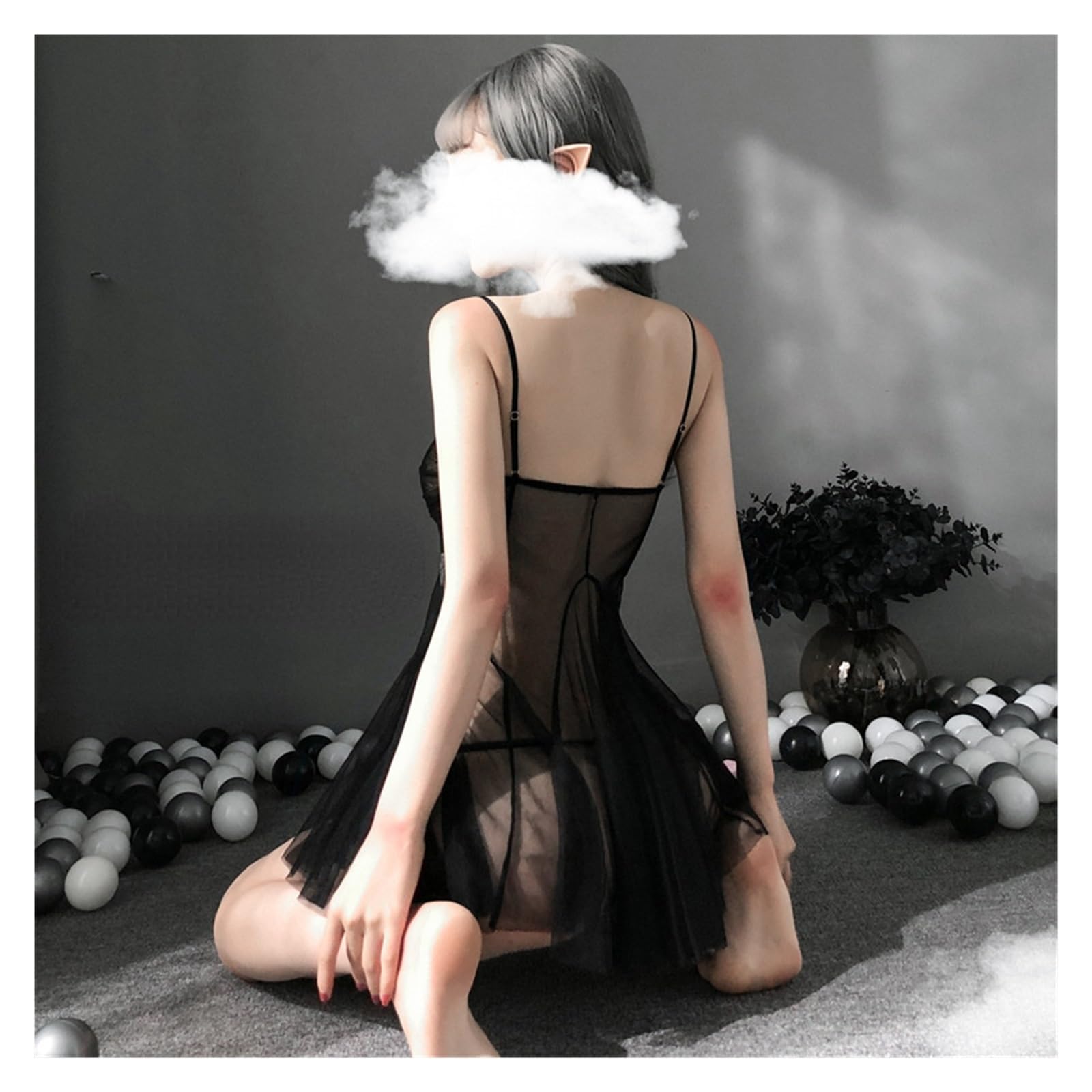 Lingerie sexy Reggicalze in rete Camicia da notte Pigiama sexy Completo Pigiama sexy Pigiama donna sexy(Black)