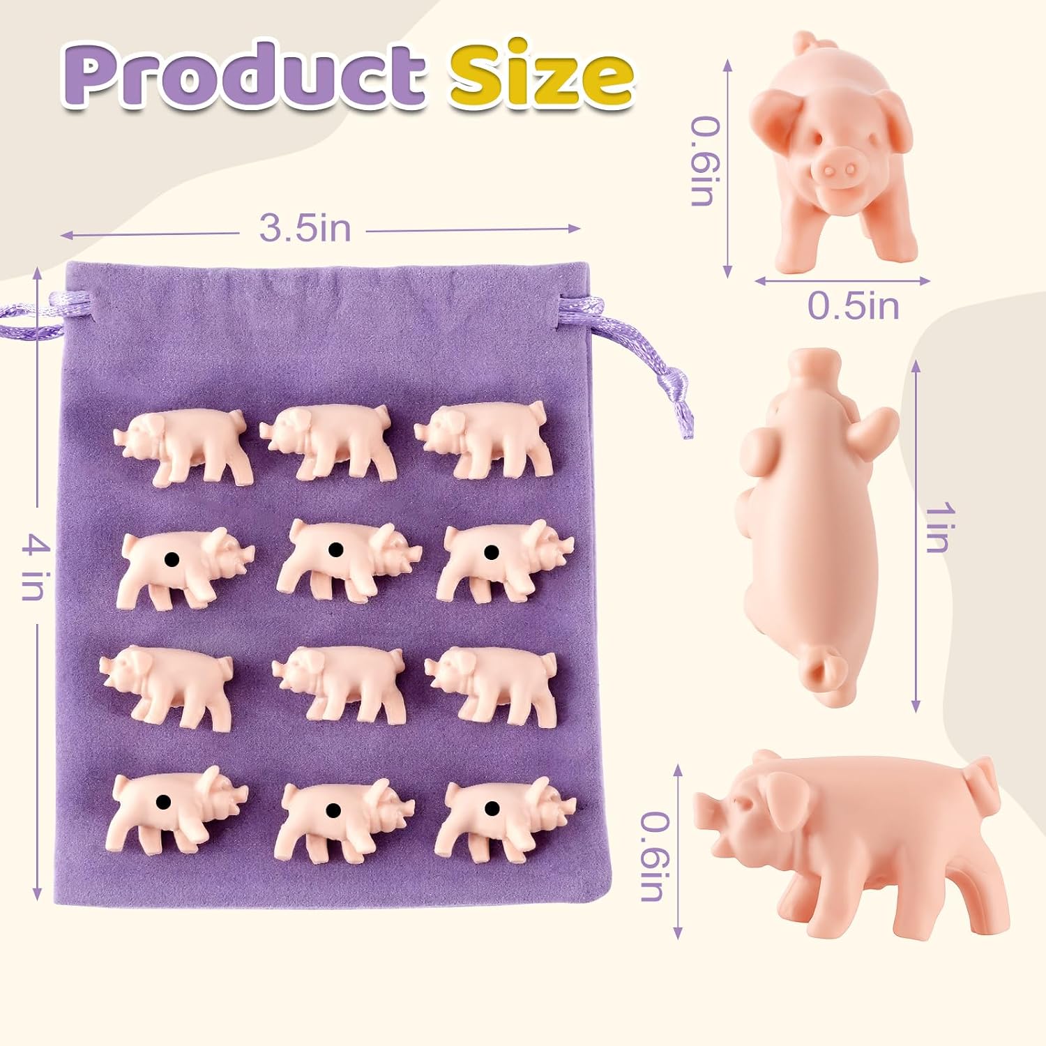 30Pcs Mini Pig Dice Game Set with Markings, Storage Bag, No Scorecard image 2