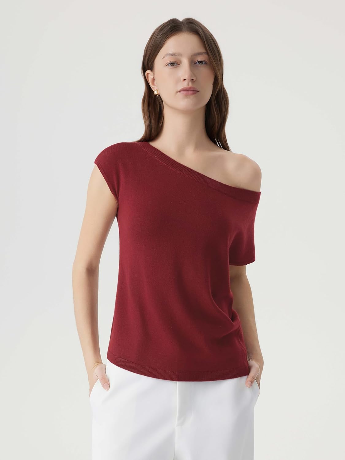 SUUKSESS Women Silk Cashmere Blend Off The Shoulder Tops Summer Lightweight Knit Trendy Sweaters Loose Fit Shirts - Image 5