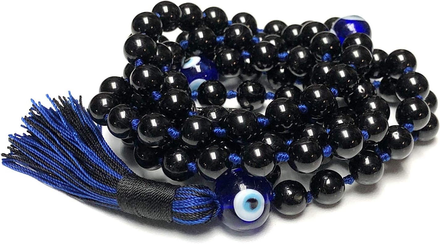 Black Tourmaline and Evil Eye 108 Mala Beads Necklace - Birthstone Jewelry - Root & Third Eye Chakra - Discover Balance and Style - Image 5