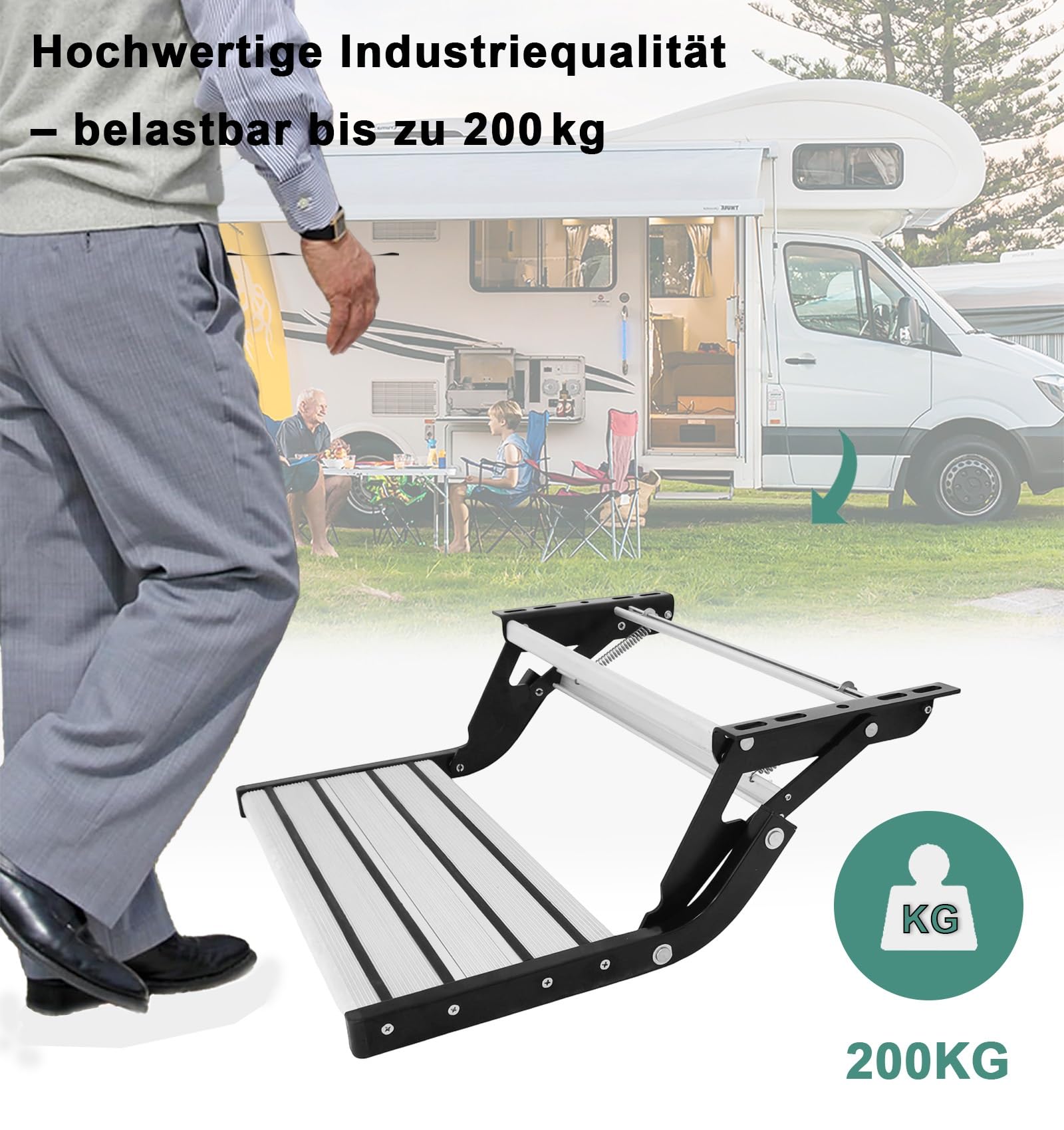 Wohnmobil & wohnwagen Trittstufe Aluminium - Klappbare Einstiegshilfe mit 200KG Tragfähigkeit,Rostfrei & Korrosionsbeständig,Anti-Rutsch,für Camping & SUV(Elektrische Einstufstufe)