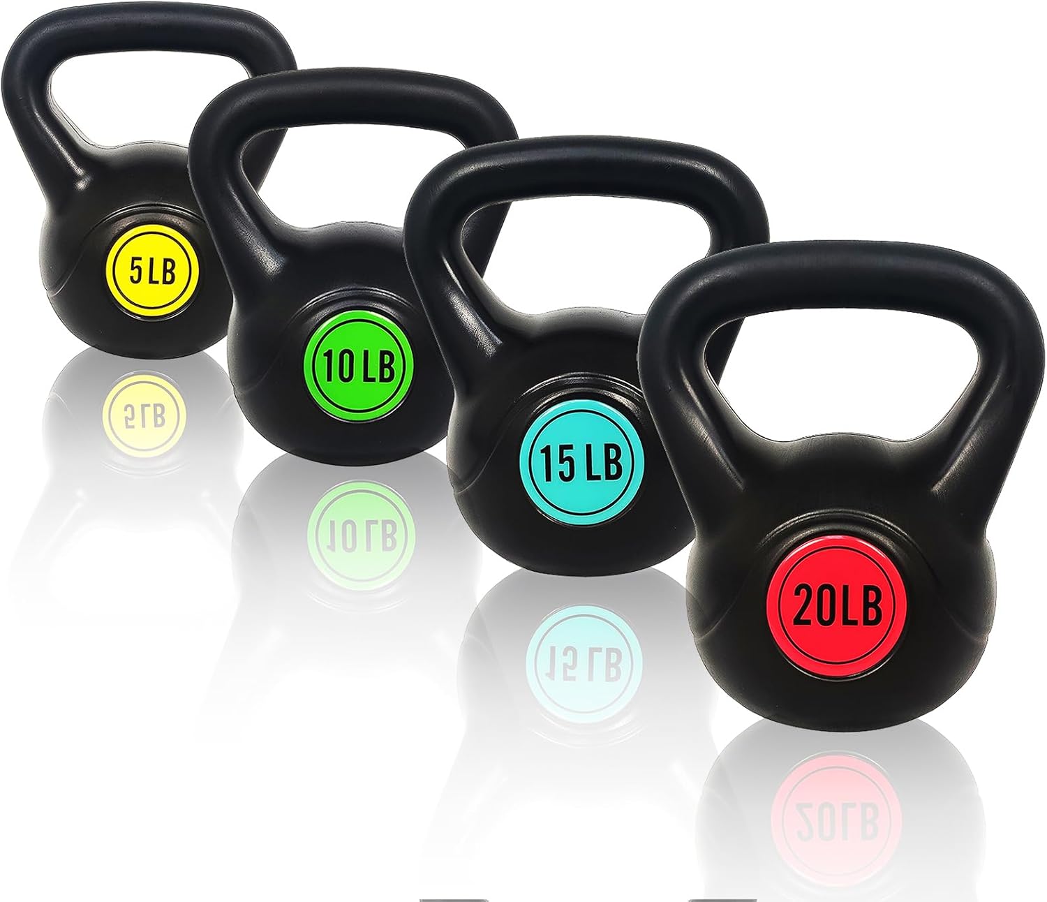 OLIXIS Kettlebell Set, Wide Grip Kettlebell Exercise Fitness Weight Set for Home Gym, Strength Training Matte black(set of 4:5/10/15/20pounds)