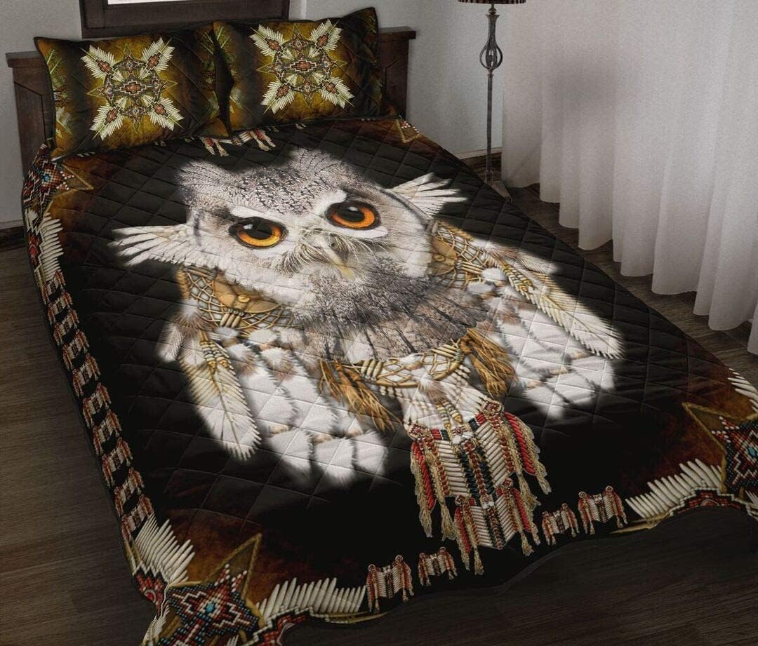 Personalized Owl Quilt, American Native Style Birthday Gift to Dad Mom Husband Wife Kids Son Daughter Unique Quilt Sets Best Decor for Bedding Halloween