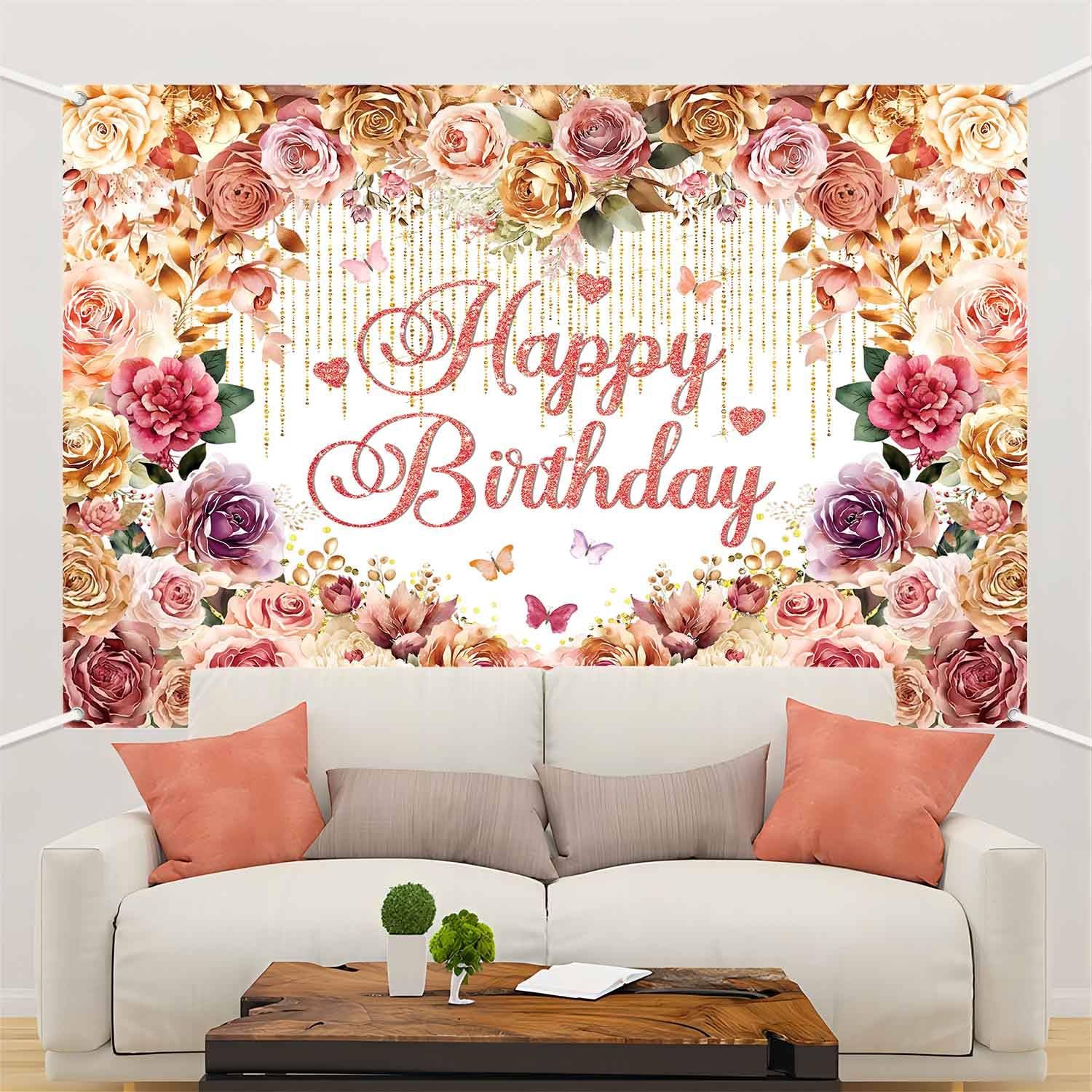 Happy Birthday Banner – Pink Mit Rosen, 120 X 180 Cm, Für Geburtstagsfeiern, Party-Deko & Foto-Props
