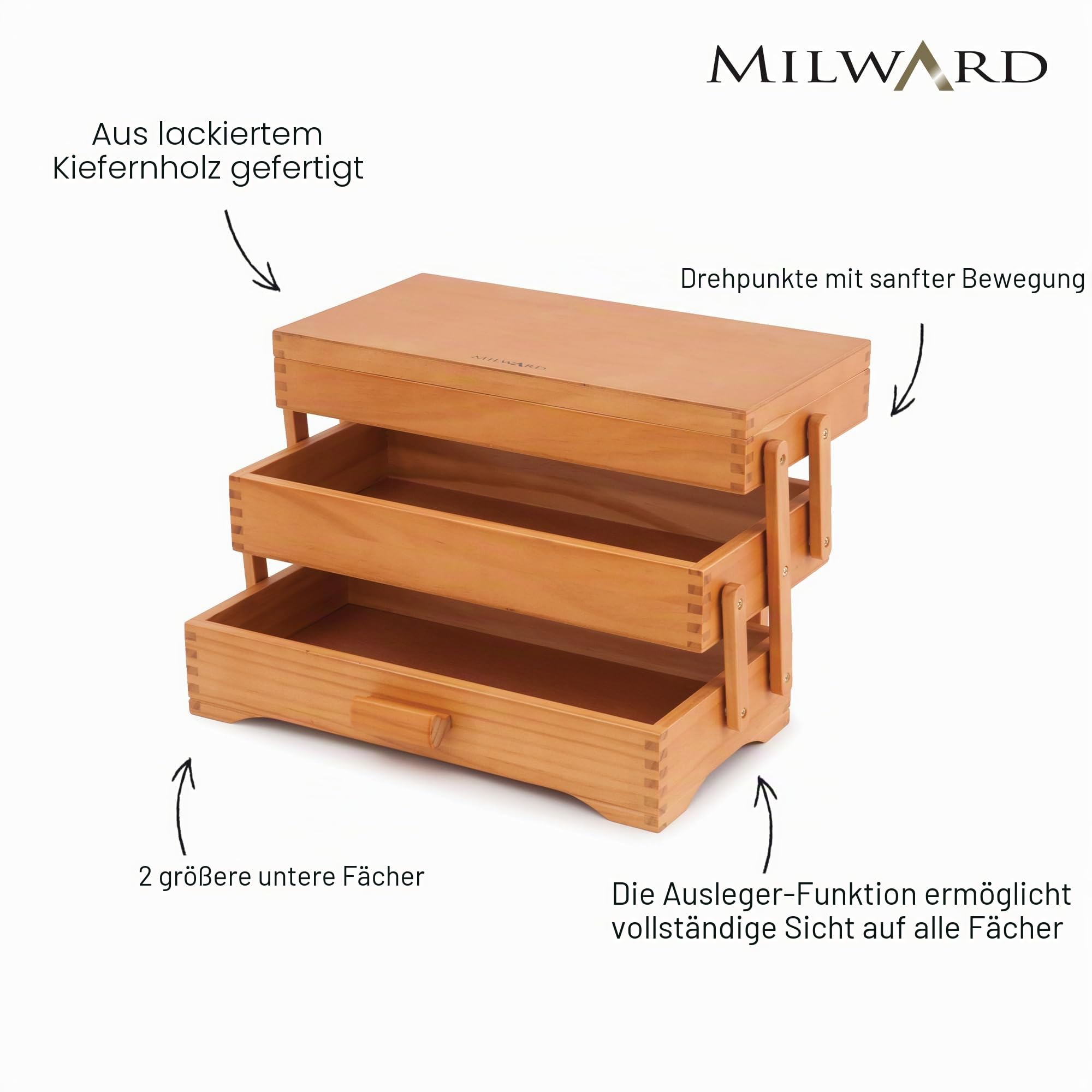 Milward Kiefernholz Cantilever Craft Hobby Nähen Aufbewahrungsbox, Holz