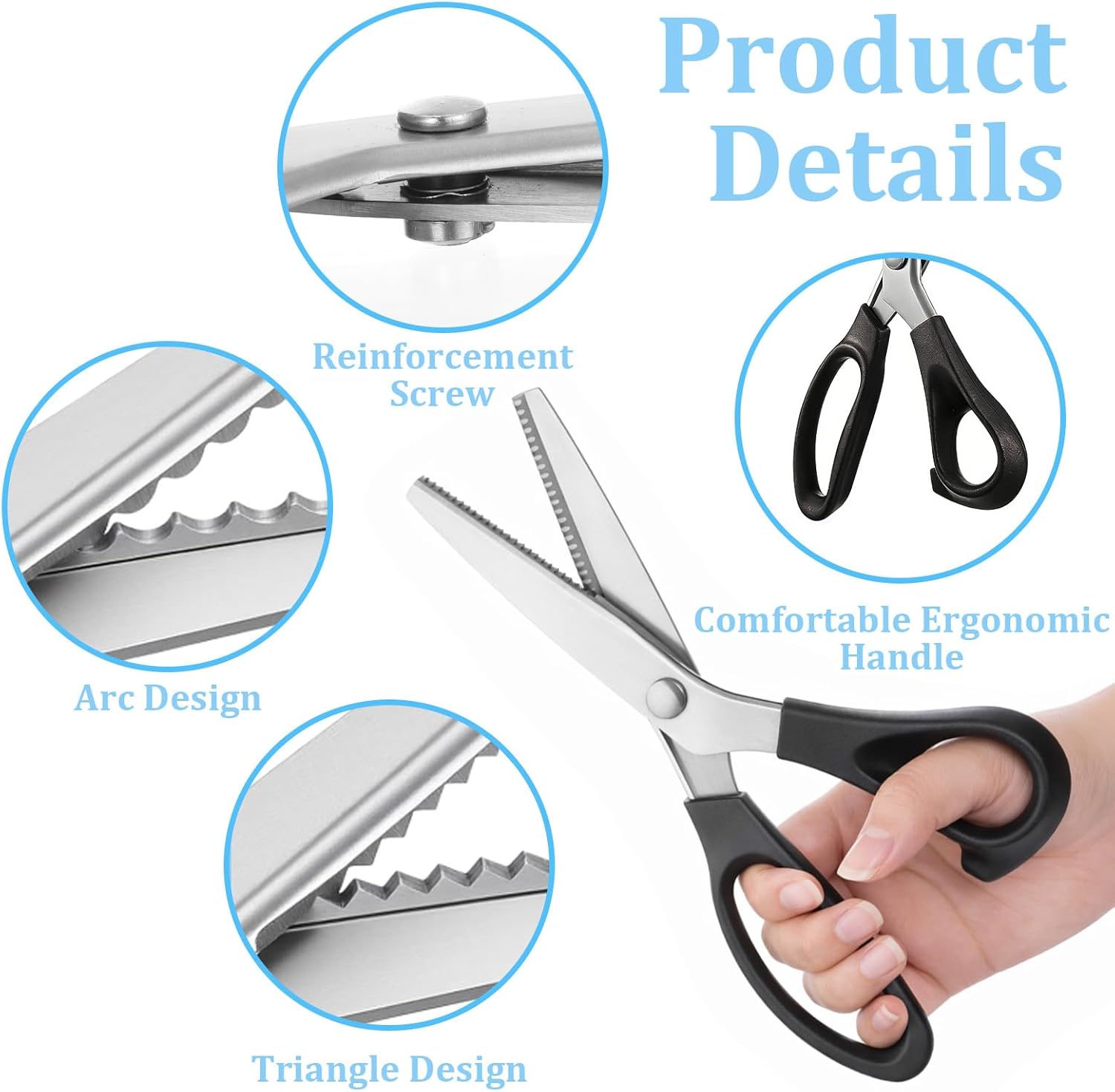 4 Pcs Pinking Shears Scissors for Crafting and Paper Cutting, 3mm 5mm 7mm Scalloped Serrated Scissors 9.2" Zig Zag Scissor Handheld Serrated Jagged Dressmaking Supply for Leather Clothing Paper